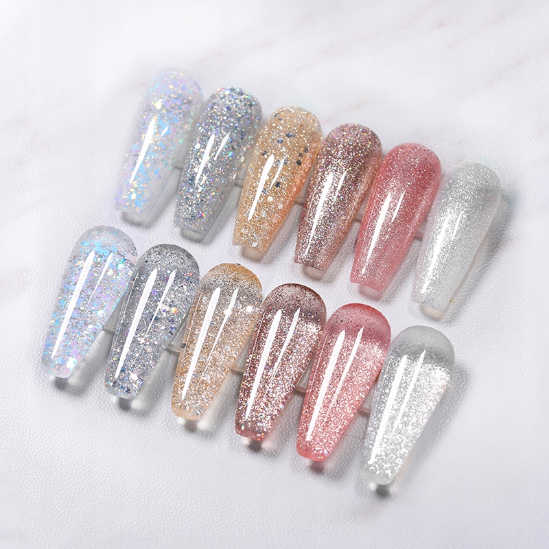 BORN PRETTY - ZESTAW 6 Lakierów Hybrydowych - SET14 - DROBINKI / BROKAT EAN (GTIN) 697561561400