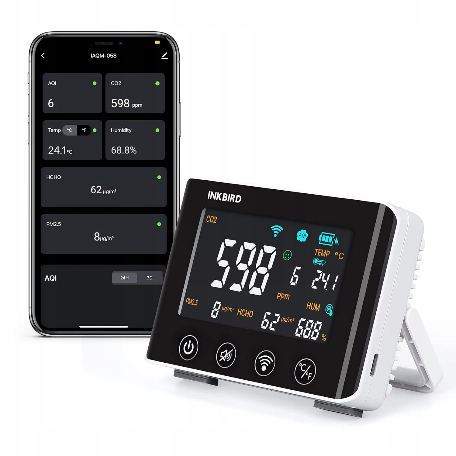 Inkbird IAQM-058 merač kvality vzduchu CO2 s 3,5-palcovým displejom