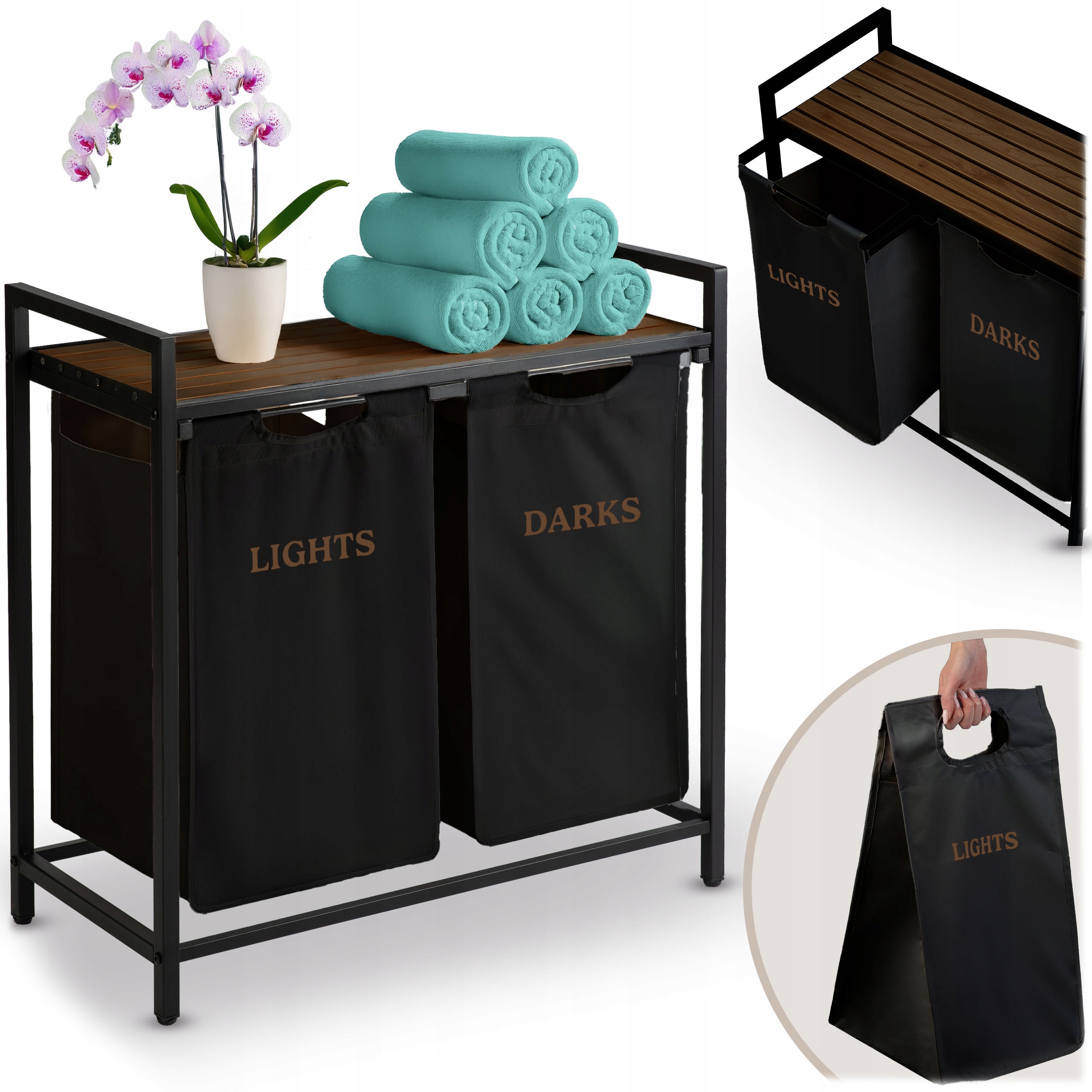 Massido 678300 Koš na prádlo s policí, dvoukomorový, 80 l, černý