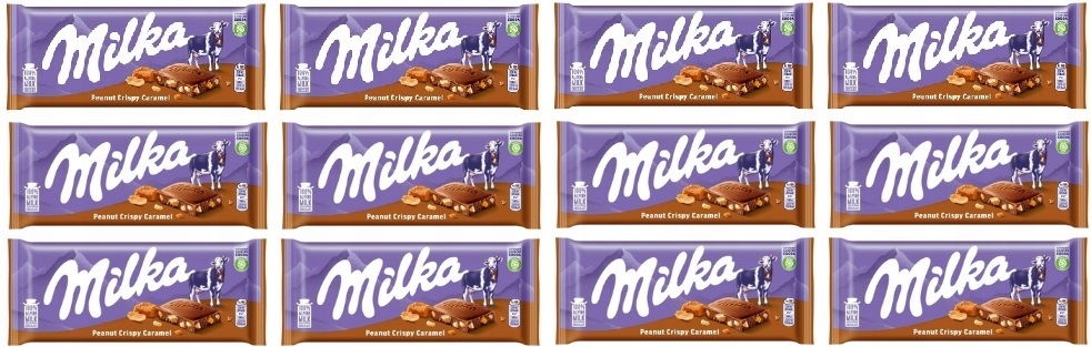 Levně 12 x 90 g Milka Peanut Crispy Caramel čokoláda Půlka Kartonu