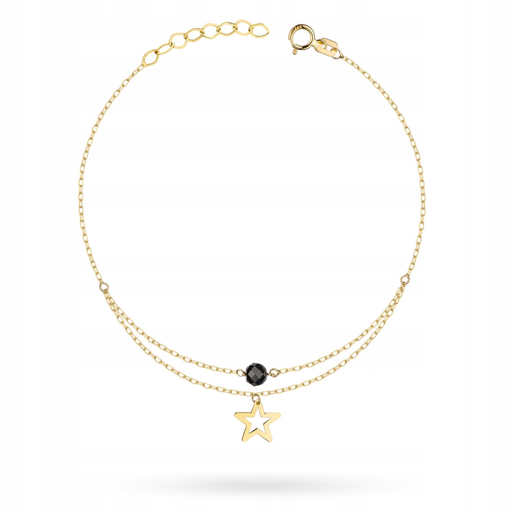 Złota Bransoletka Damska pr. 585 14k Celebrytka Koralik Gwiazdka Pudełko