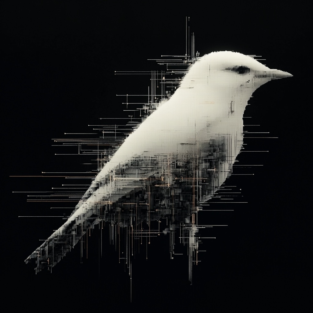 Obraz Na Plátně Canvas Grafika Digital Pixel Glitch Art Pták B&w 80x80
