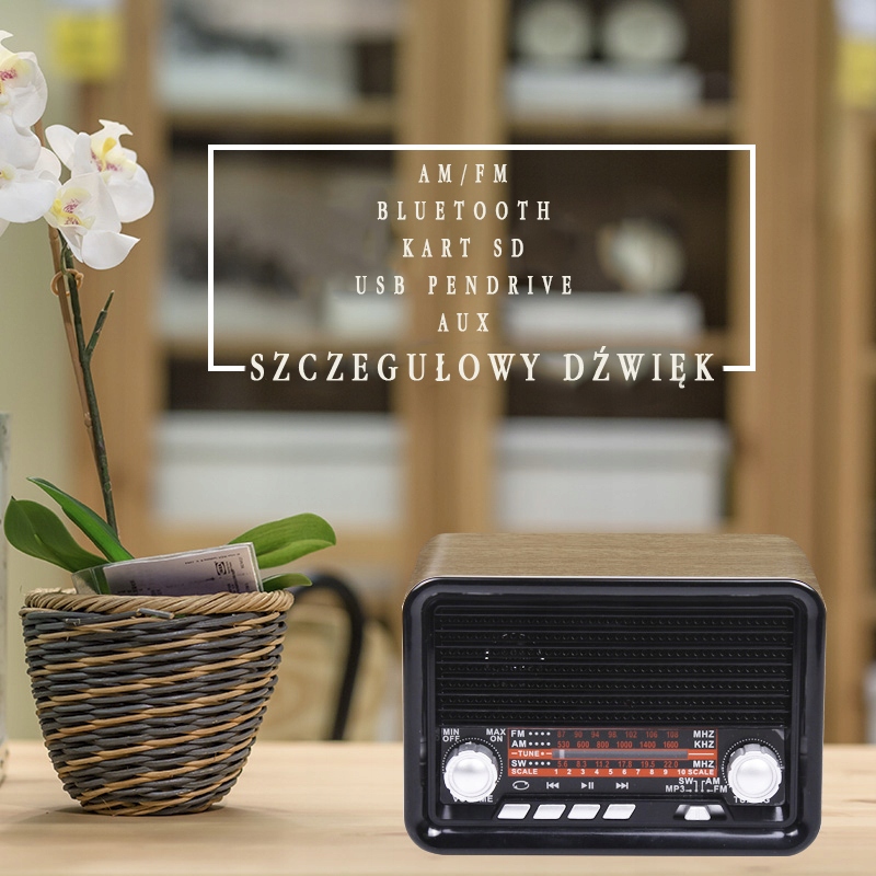 RADIO RETRO USB BLUETOOTH PENDRIVE KARTY SD FM AUX Model BT