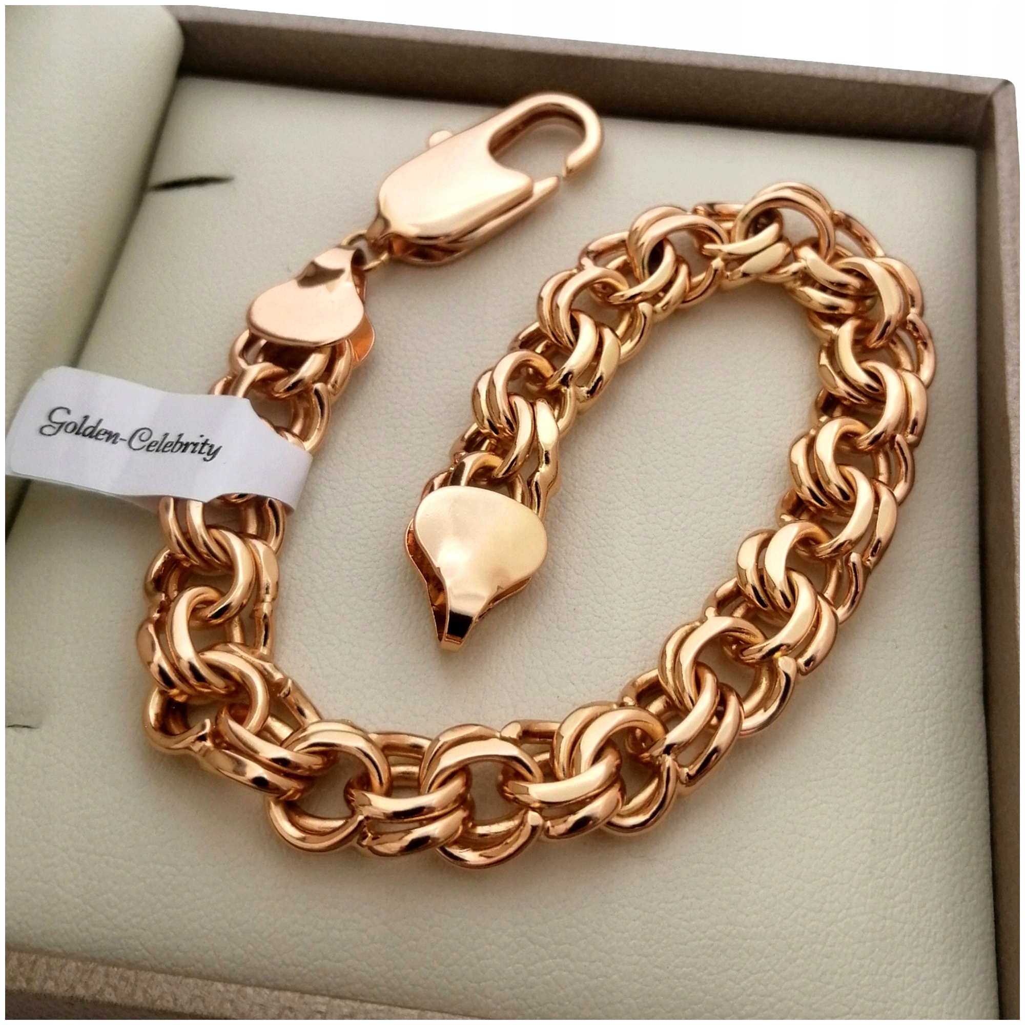 Náramek Meska Garibaldi 21 cm Silný Pozlacený Ocel 18K