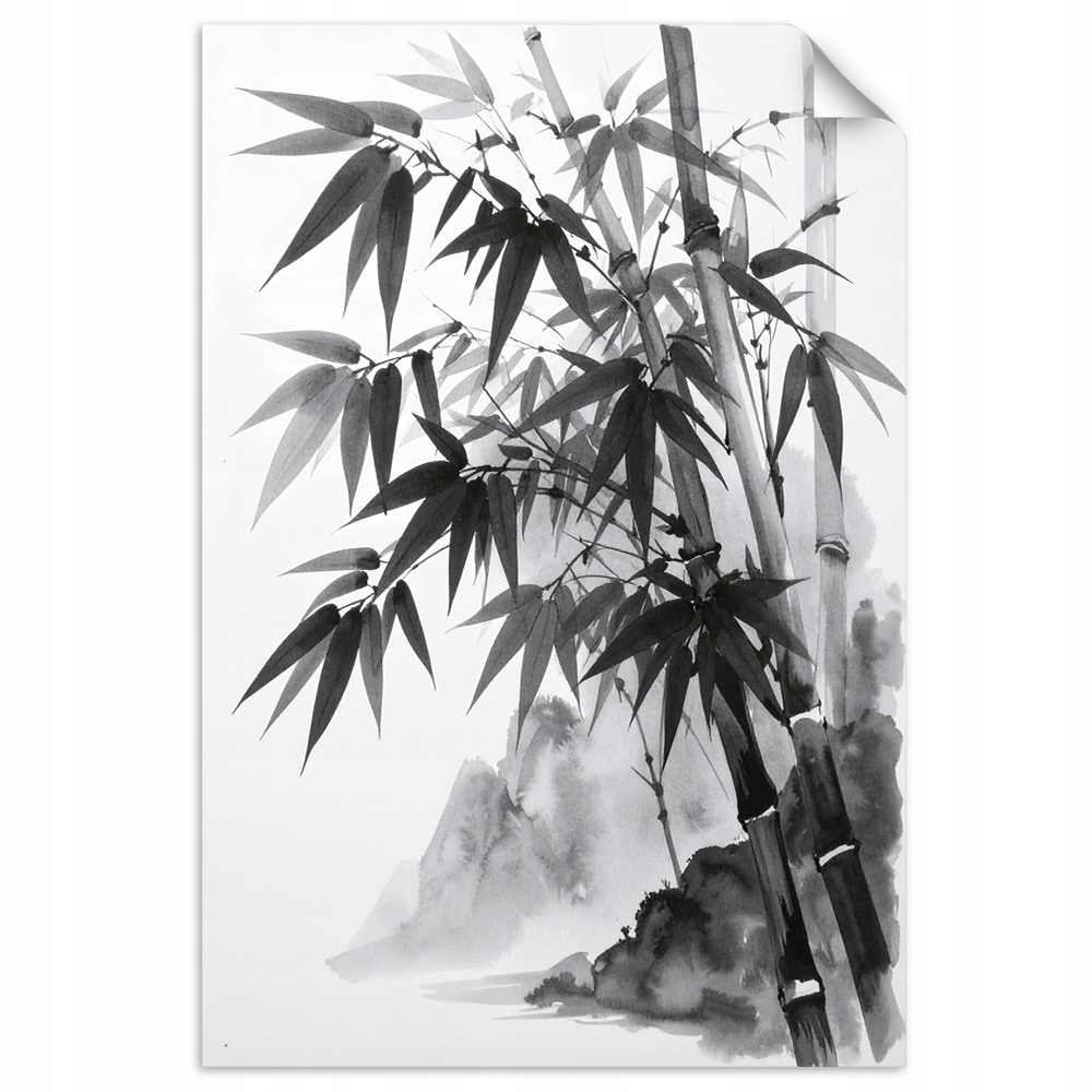 Samolepka na stěnu Bambus Hory malířství Japonská krajina 80x120