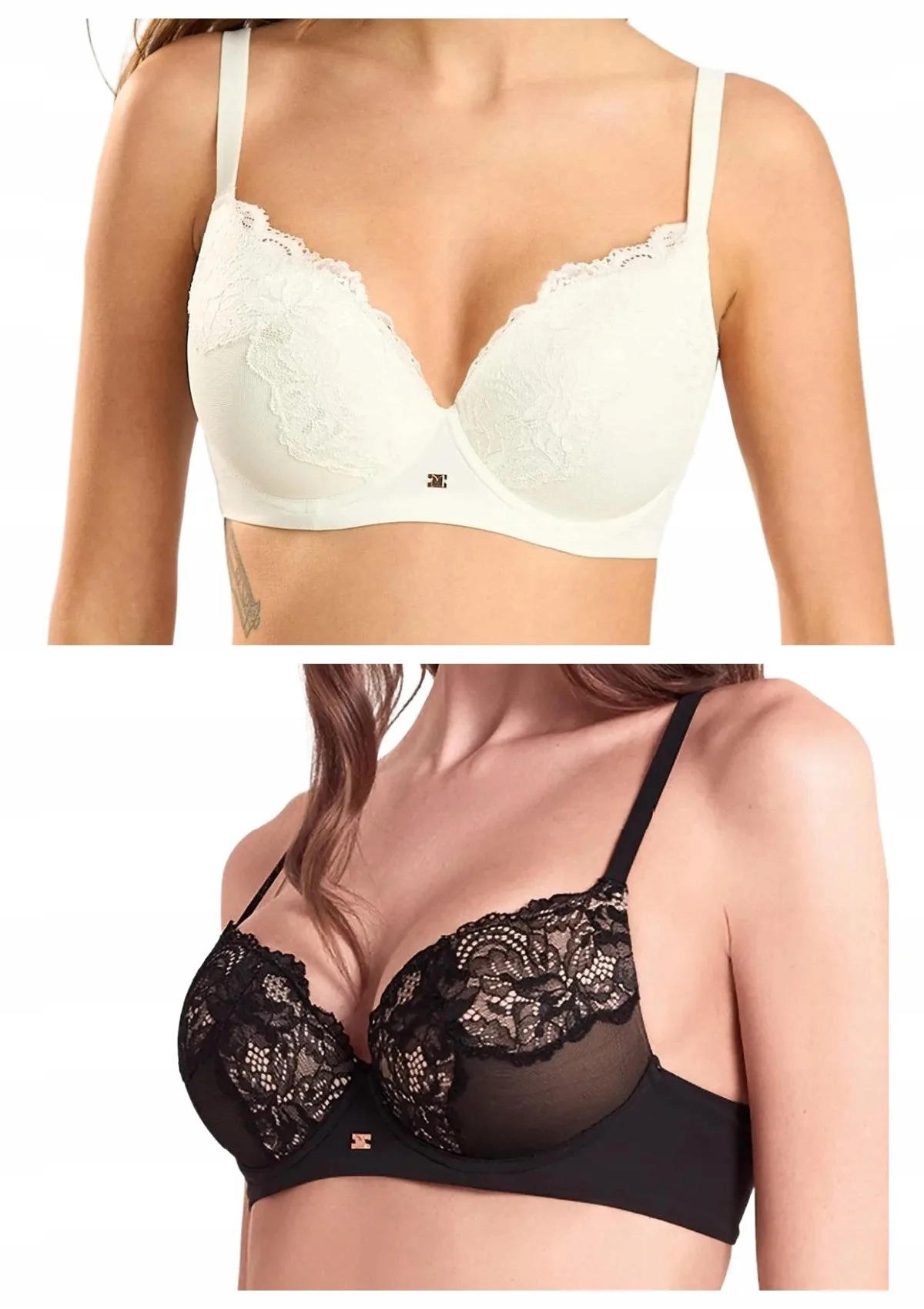 Lormar Saten 1900 podprsenka plunge push-up 2 ks ecru černá 85D