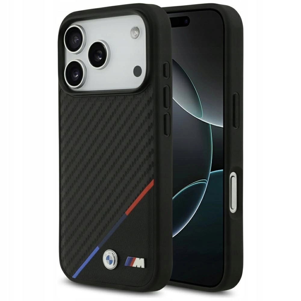 Etui Bmw M Carbon Tricolor Line MagSafe na iPhone 17 Pro czarne