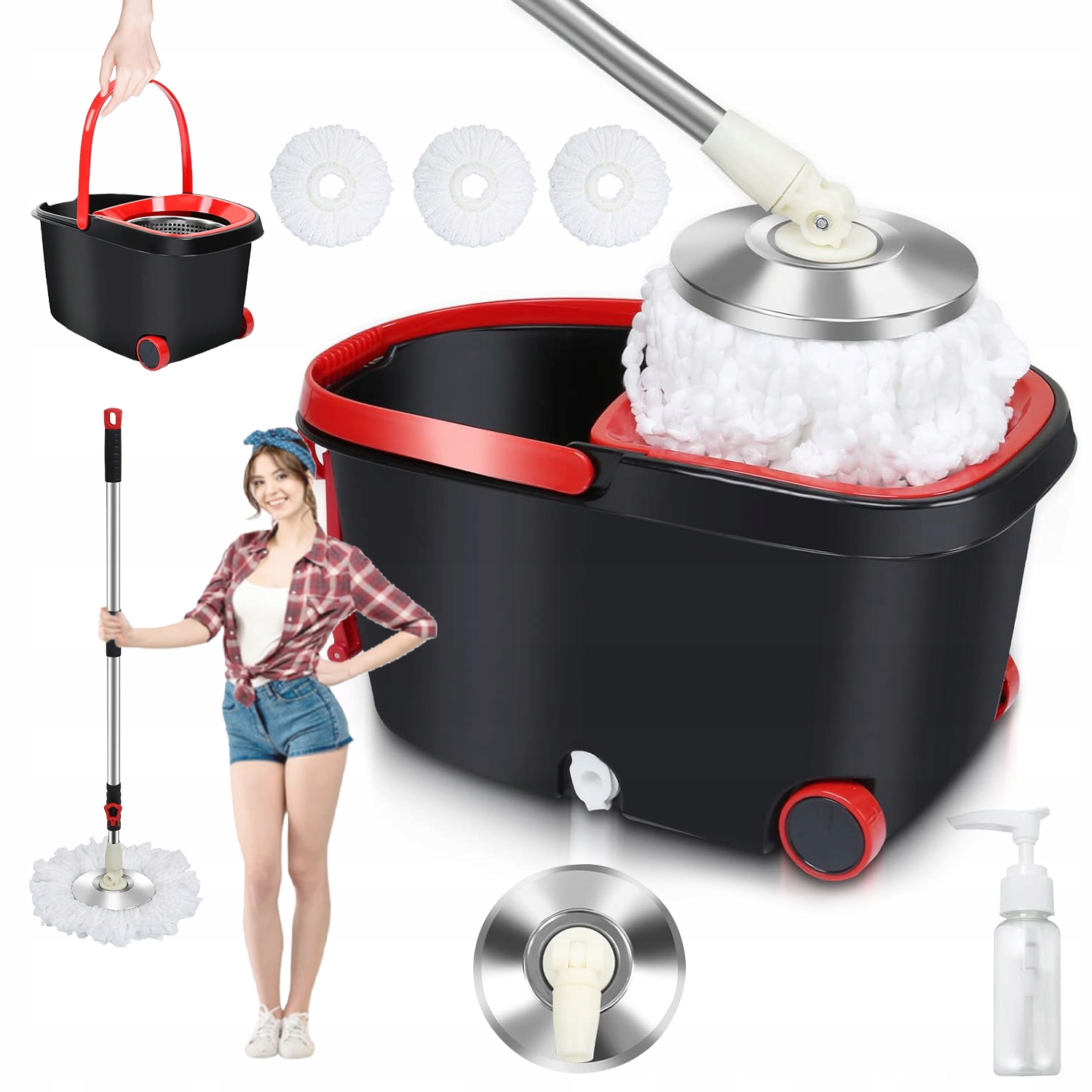 Rotační Mop S Teleskopickým Kbelíkem Pro Podlahu 360° Otočná Hlava