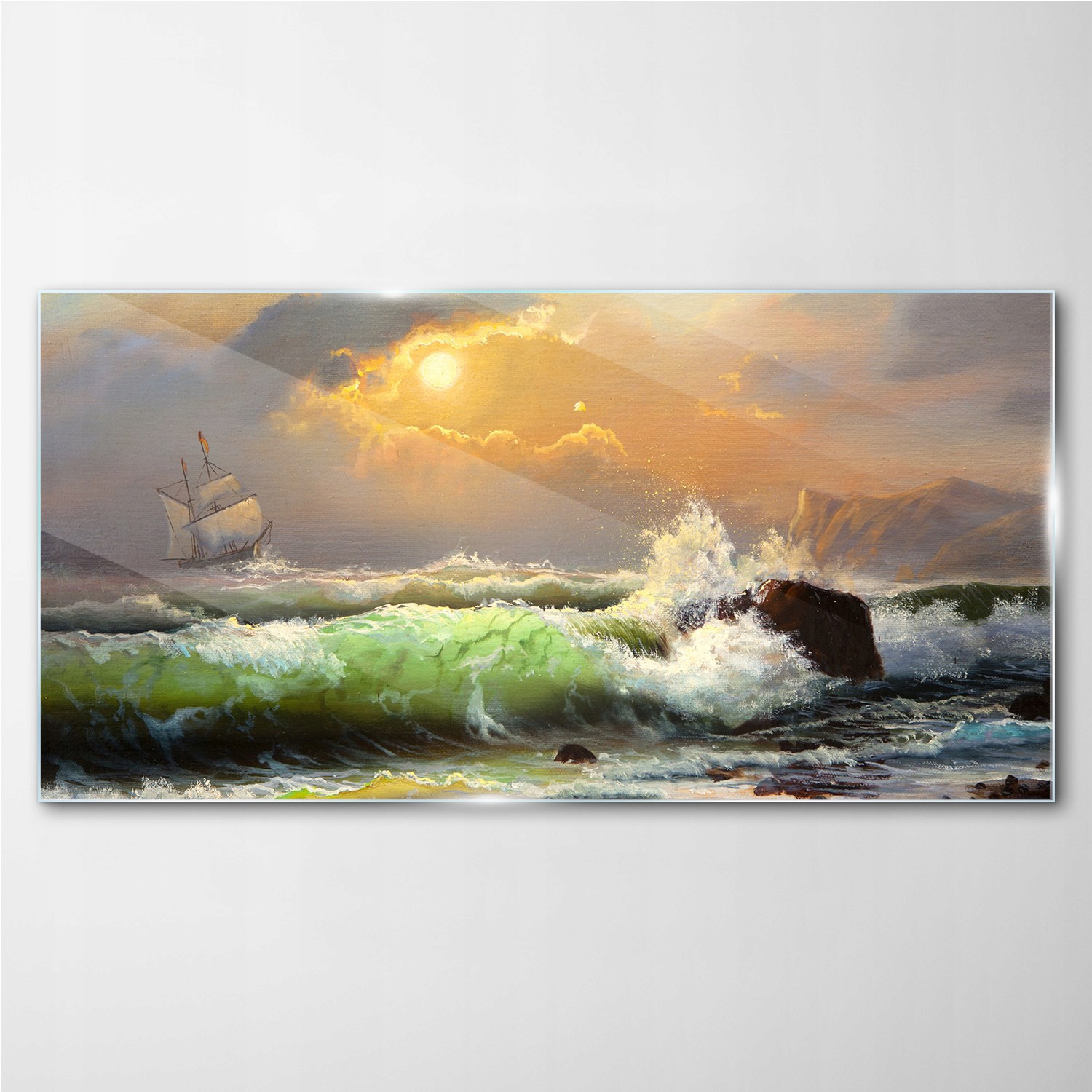 

Szklany obraz Fale statek zachód słońca 100x50 cm