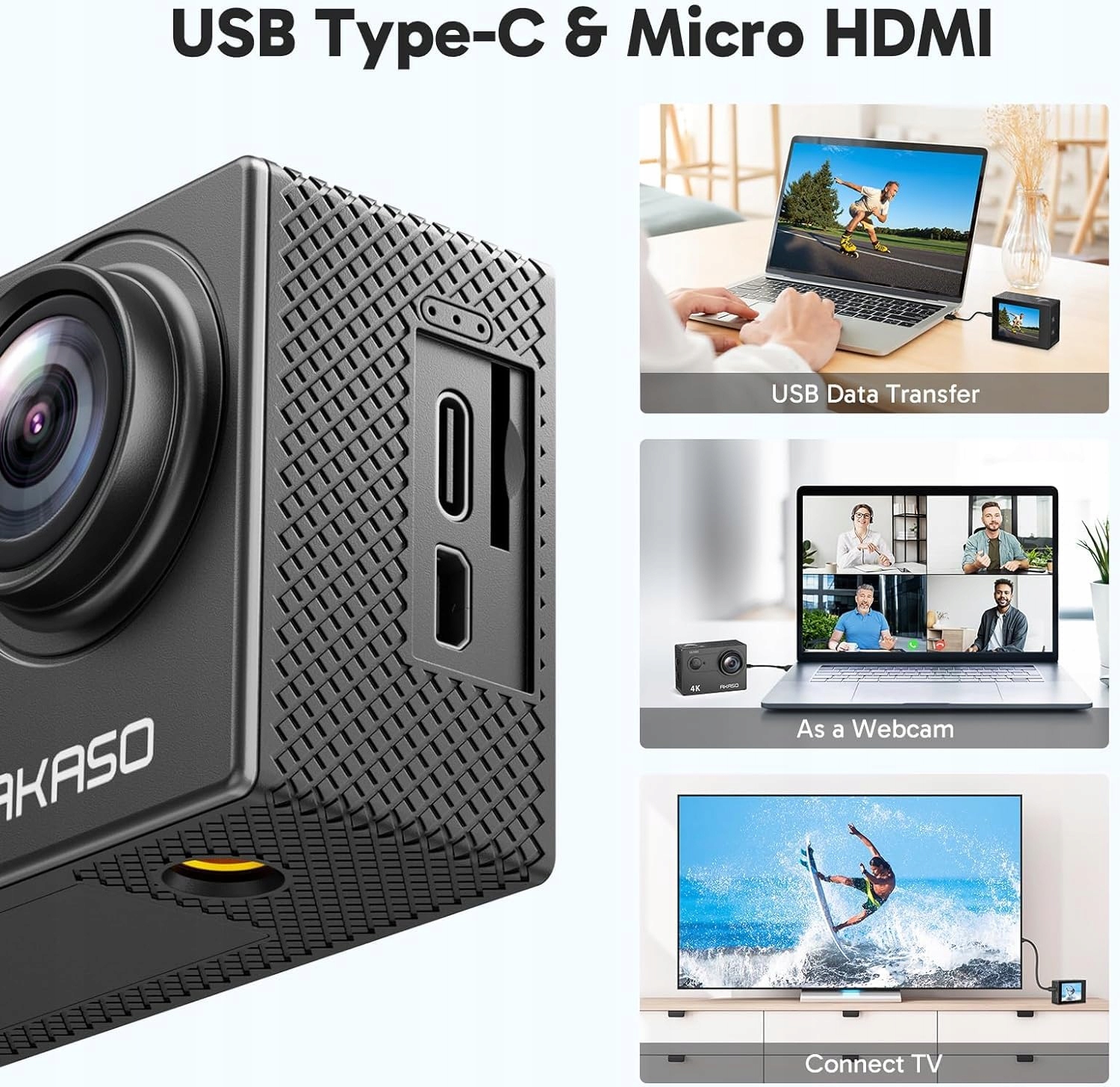 AKASO Kamera Sportowa 4K 20MP WiFi Podwodna 170° LCD Pilot 2x1050mAh — miniatura 8