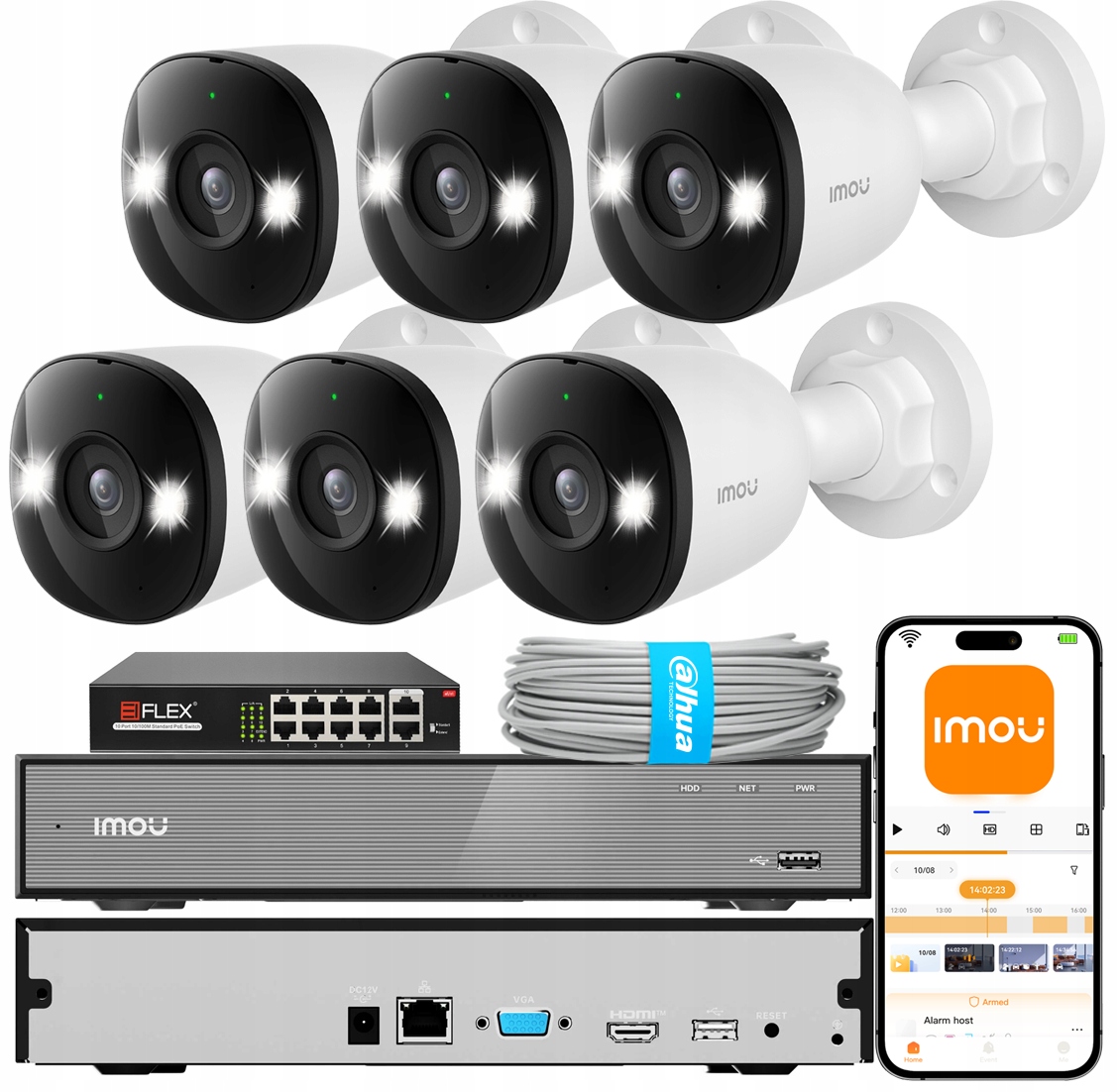 Sada na monitorovanie Ip 6 kamier 5MPx 3K PoE Imou Aplikácia Switch Rekordér