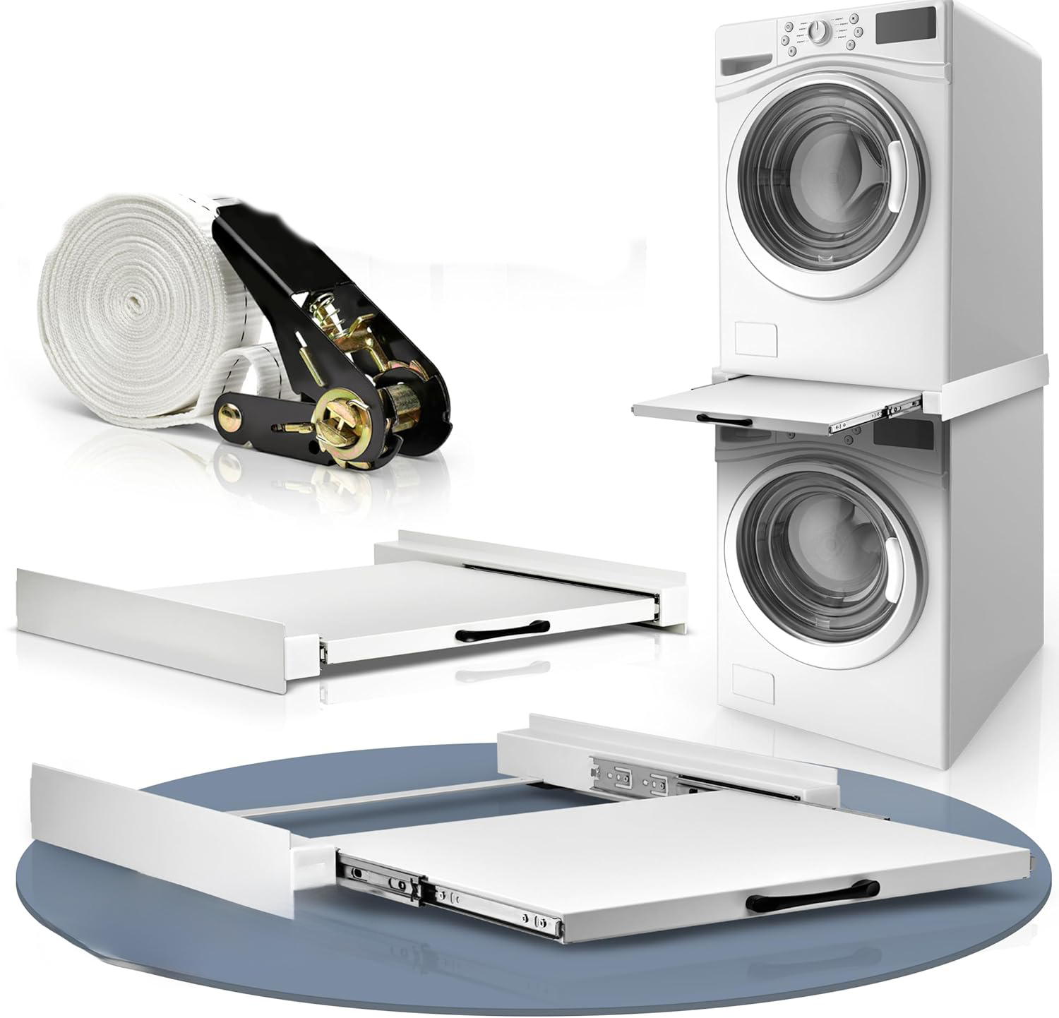 Stelaż Pośredni Suszarka Pralka 54x60CM Wysuwana Półka 10KG Linka Bungee