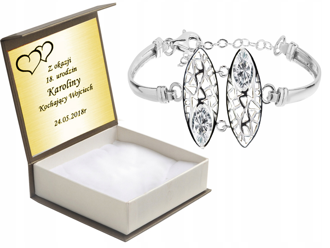 

Bransoletka Ażurowa Z Cyrkoniami Na Prezent+grawer