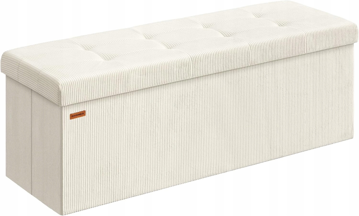 Taburet čalouněný s úložným prostorem Songmics 110x38x38 cm, manšestrová krémová bílá barva