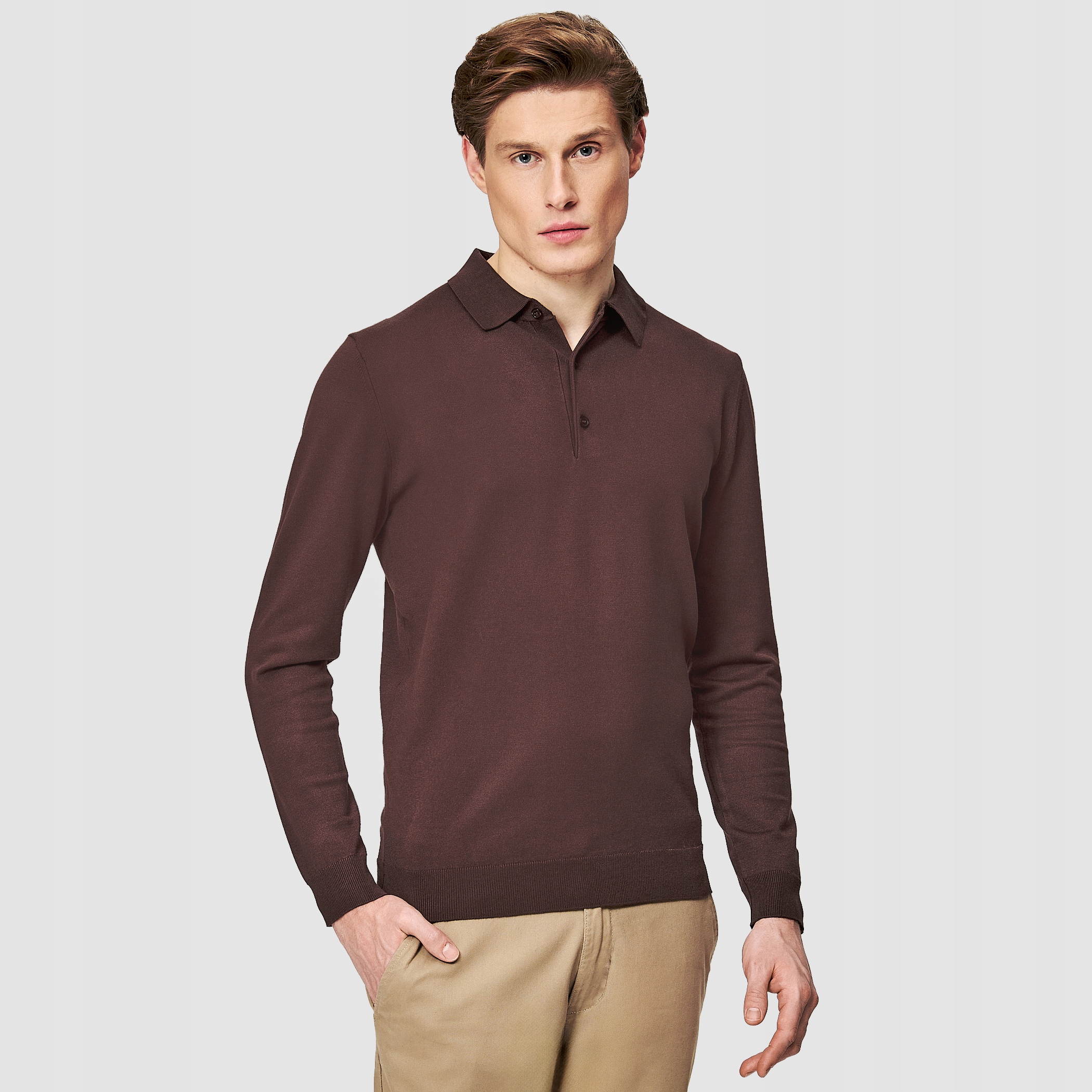 Pánský svetr s polo límečkem v hnědé barvě Pako Lorente vel L