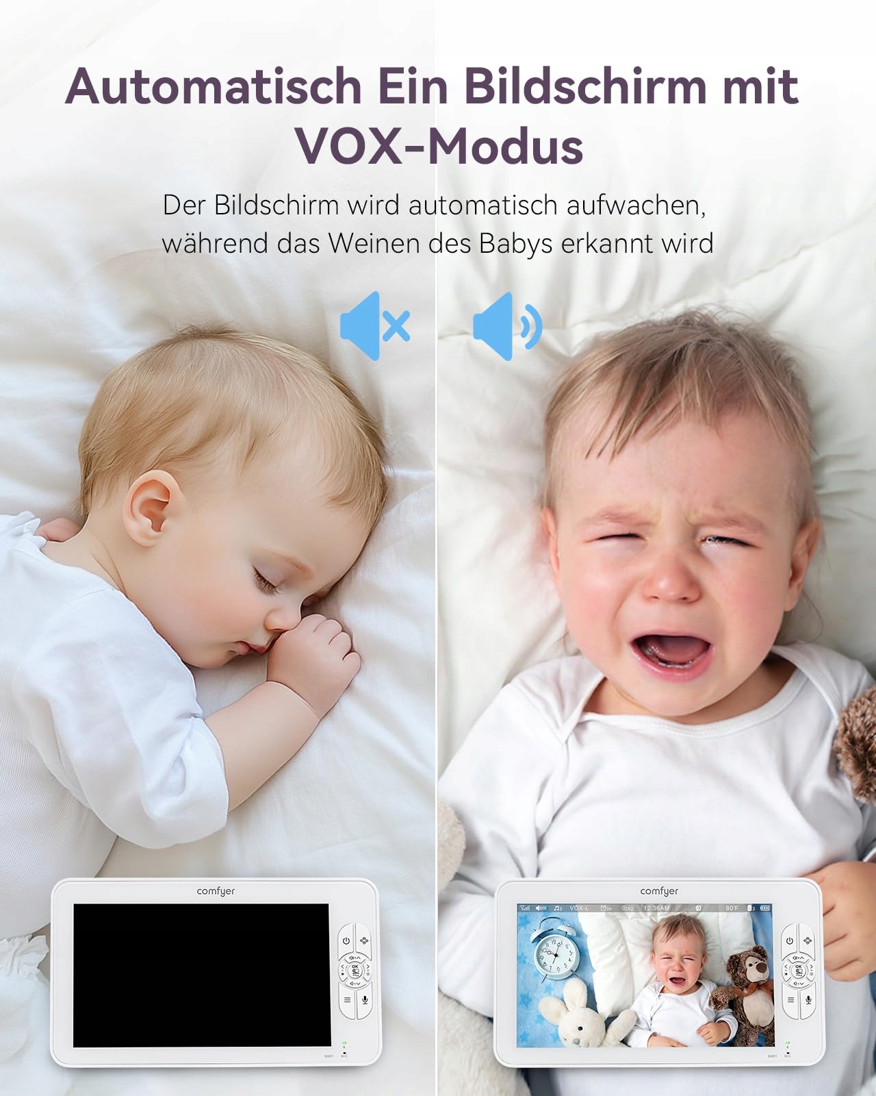 COMFYER Niania Elektroniczna 7" HD 720P 2 Kamery IR Nocny Tryb Vox Audio — miniatura 8