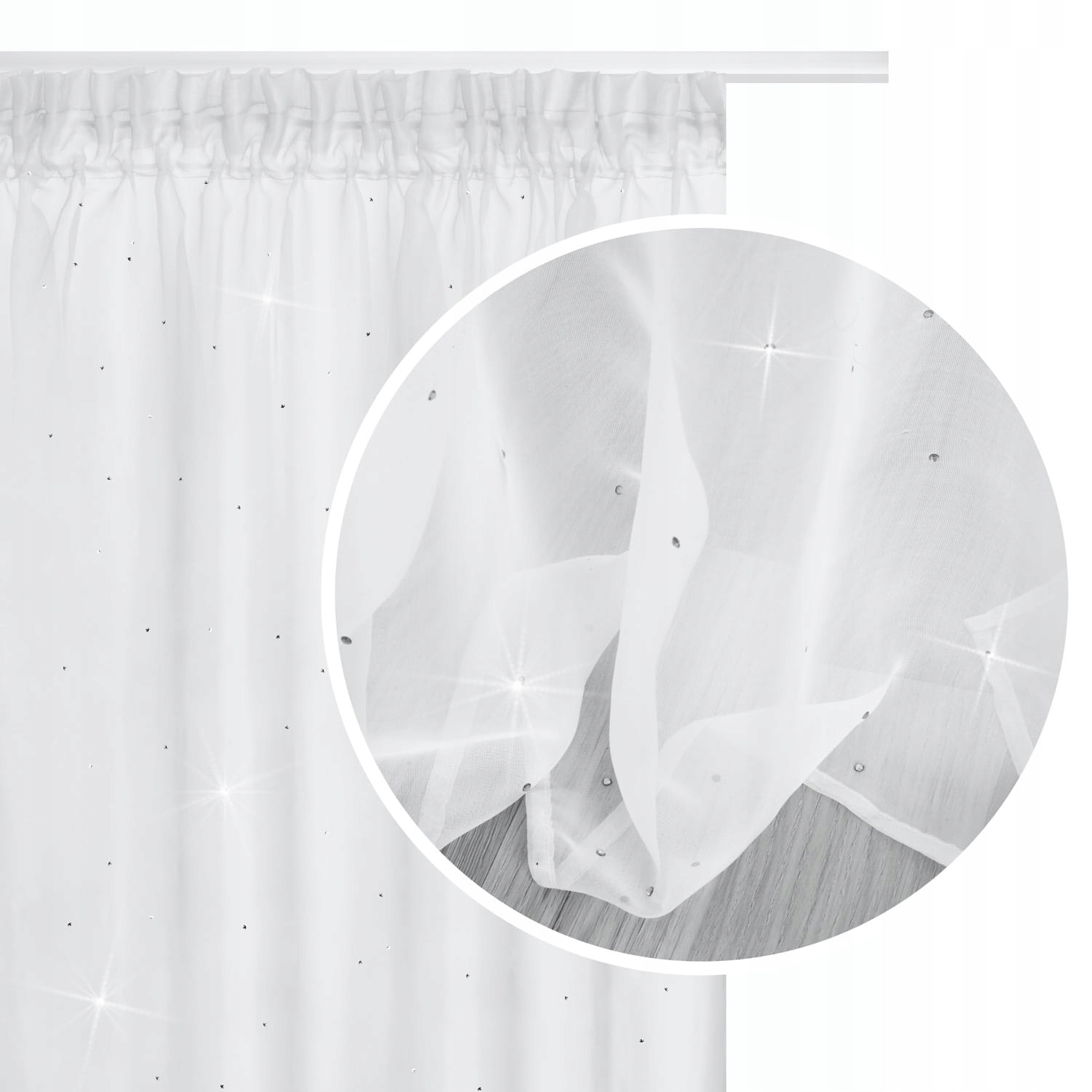 

Biała Firana Woal Kryształki Taśma 140X250 Blink