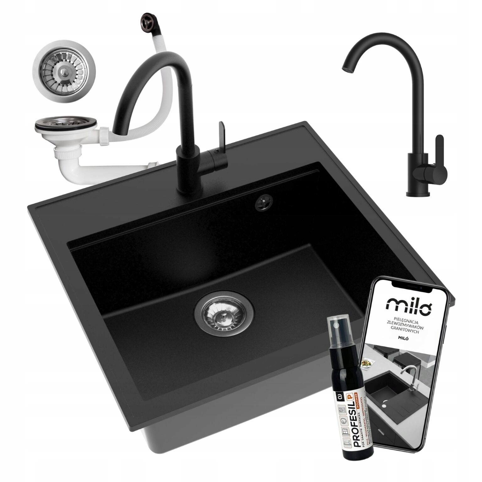 Drezový Kuchynský Drez Granitový Jednokomorový Emporio Batéria Sifón