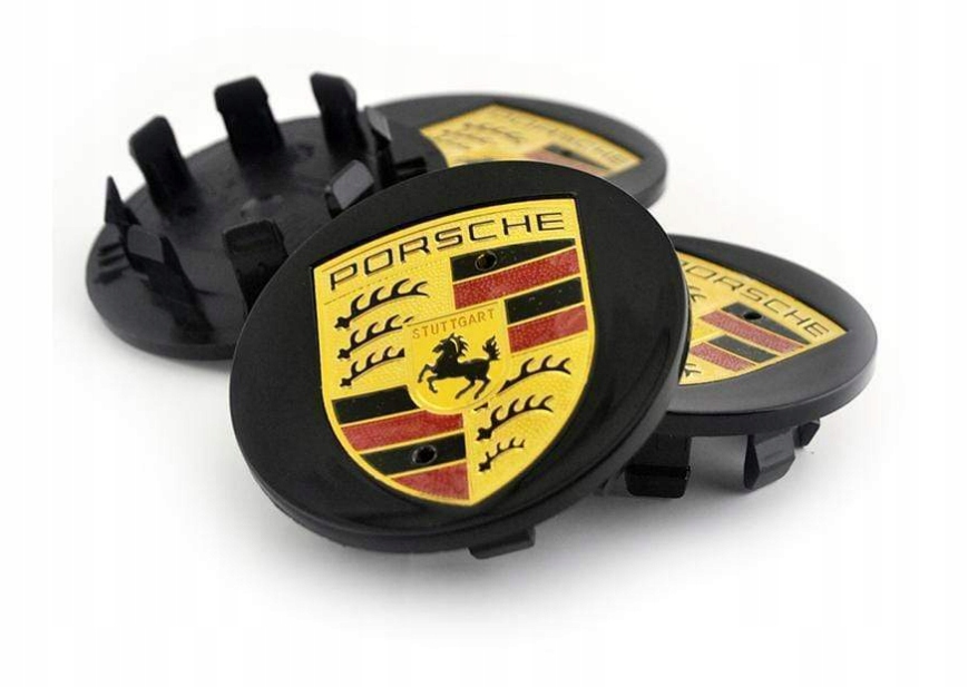 Porsche 76mm Czarne Dekle Dekielki KPL KAPSLE ALU