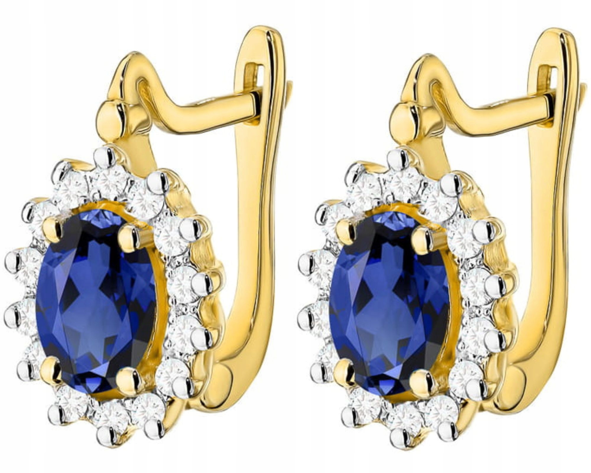 Zlaté Náušnice S Diamanty A Safírem 585 Anglický Dárek Pro Ženu