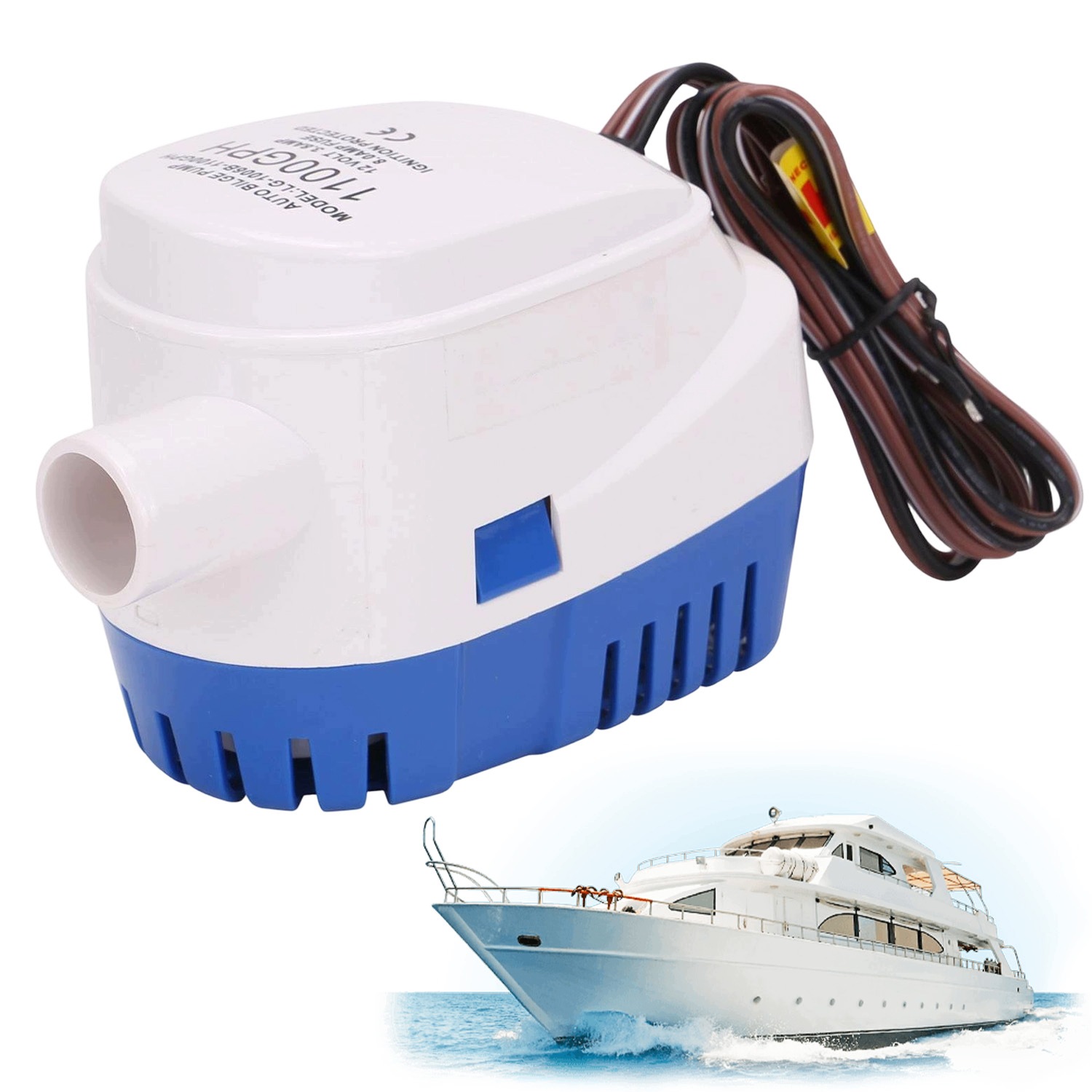 Pompa Zęzowa Automatyczna 1100GPH 12V Cicha Z Pływakiem Do Motorówki Ponton