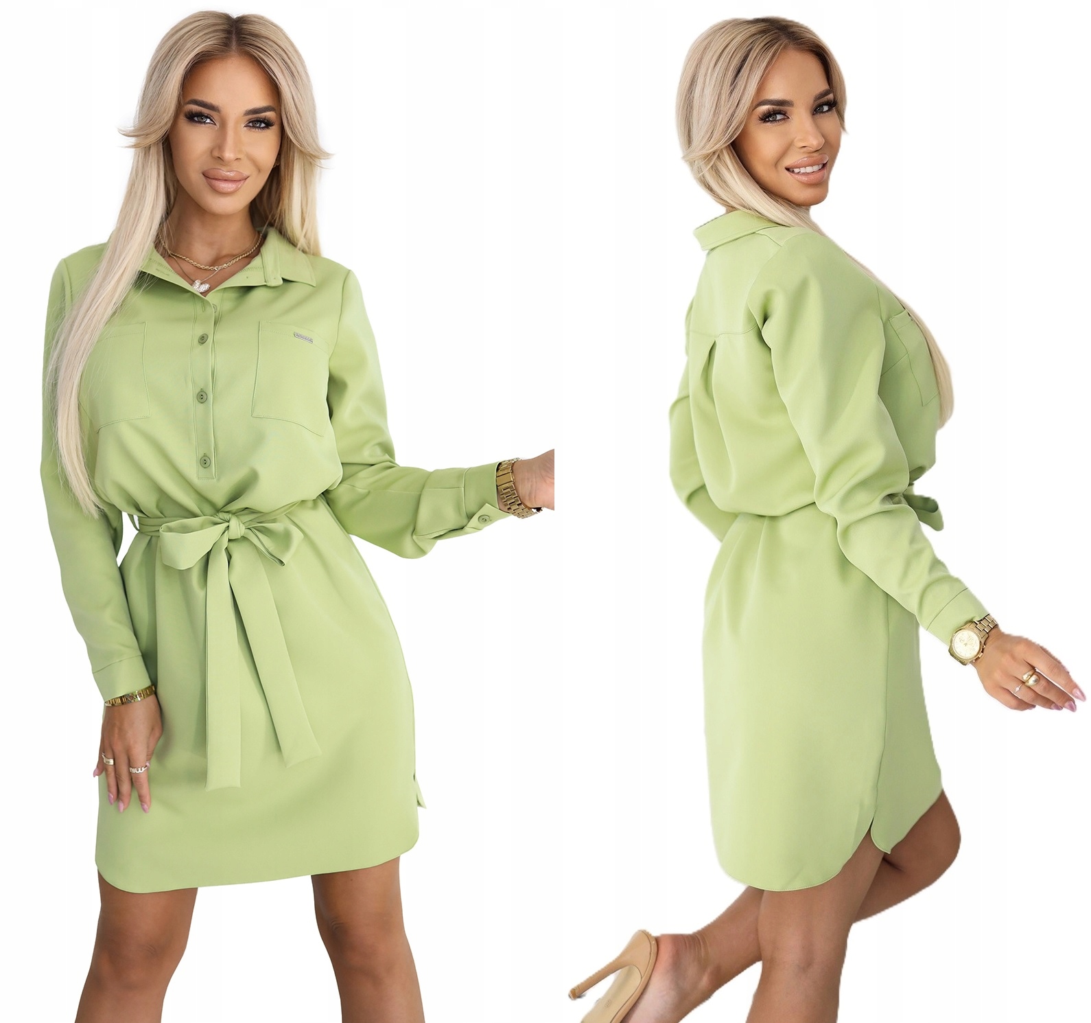 Skvělá Košilová Šaty S Kapsami Na Límci, Olivová, Velikost L
