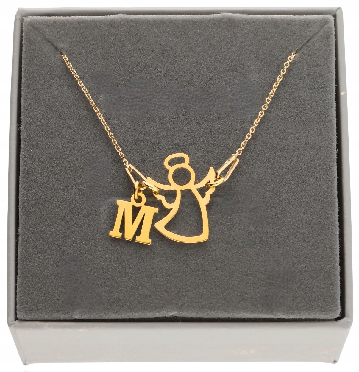 Zlatý náhrdelník andílek s andělem písmeno Písmenko Krabička Stříbro 925