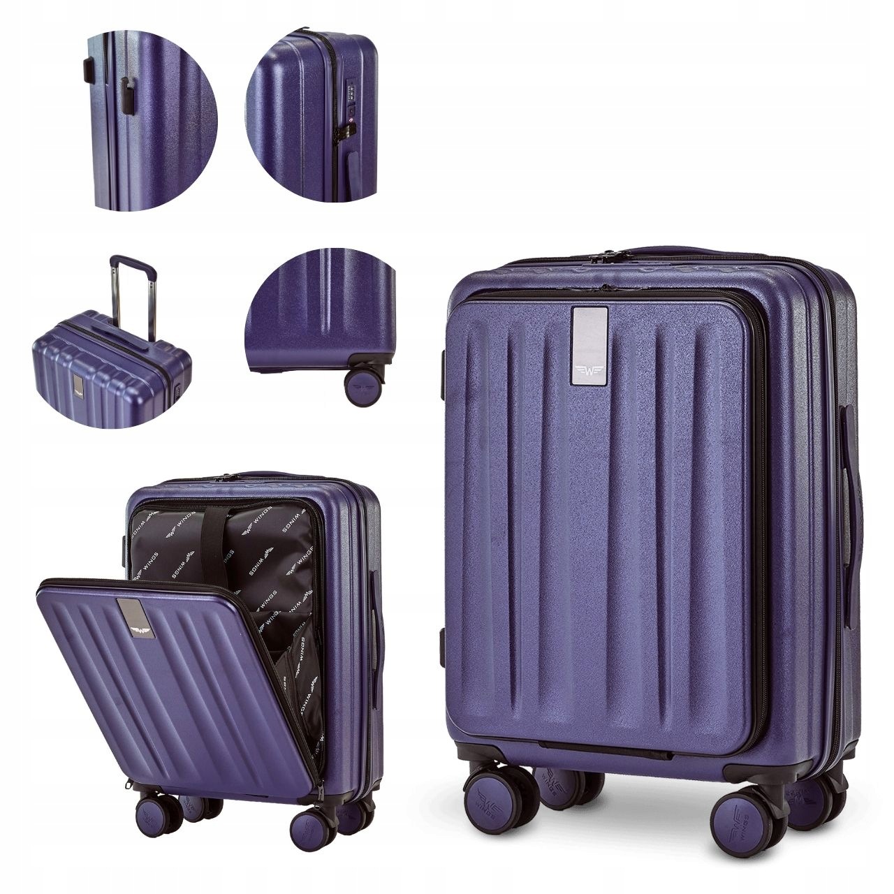 Walizka kabinowa Wings 38L polikarbon z kieszenią na laptop Tsa kółka 360