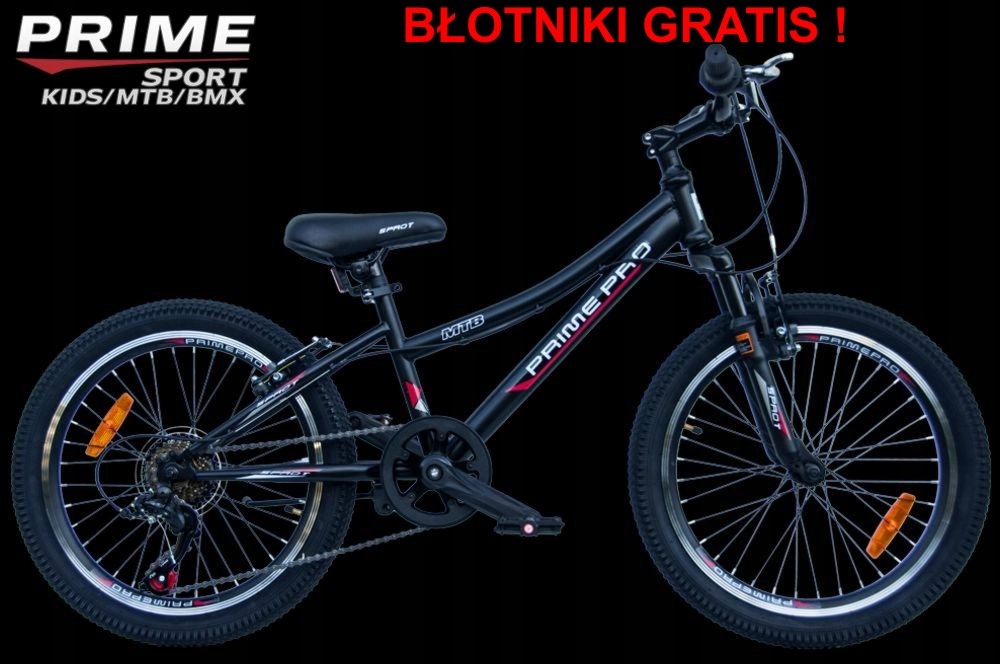 Rower 20" Mtb Prime Pro Boy 7-speed Shimano amortyzator Błotniki