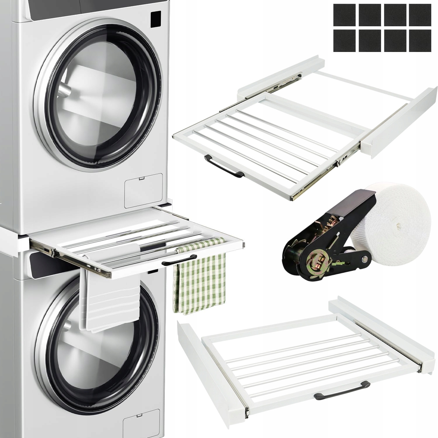 Rama Laczaca Pralke Z Suszarka 60CM Uniwersalna Metal Plastik 10KG Biala