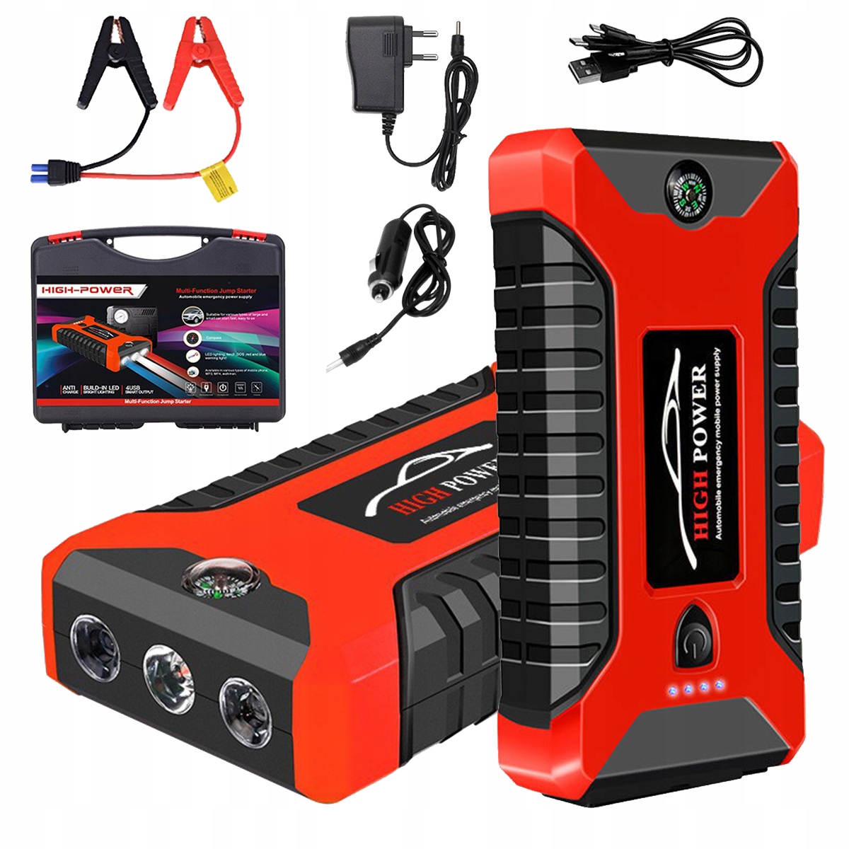 JUMP STARTER MOCNY ROZRUCH BOOSTER 99800mAh POWERBANK LATARKA KLEMY KABLE