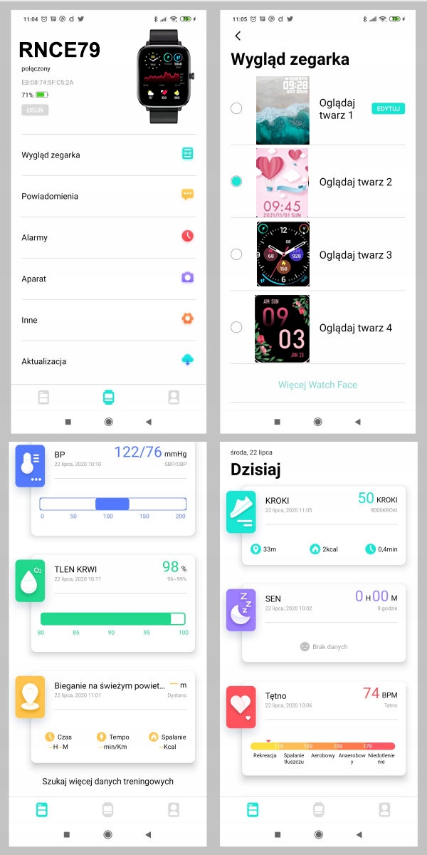 SMARTWATCH TEMPERATURA CIAŁA PULS RUBICON RNCE79 Wodoszczelność tak