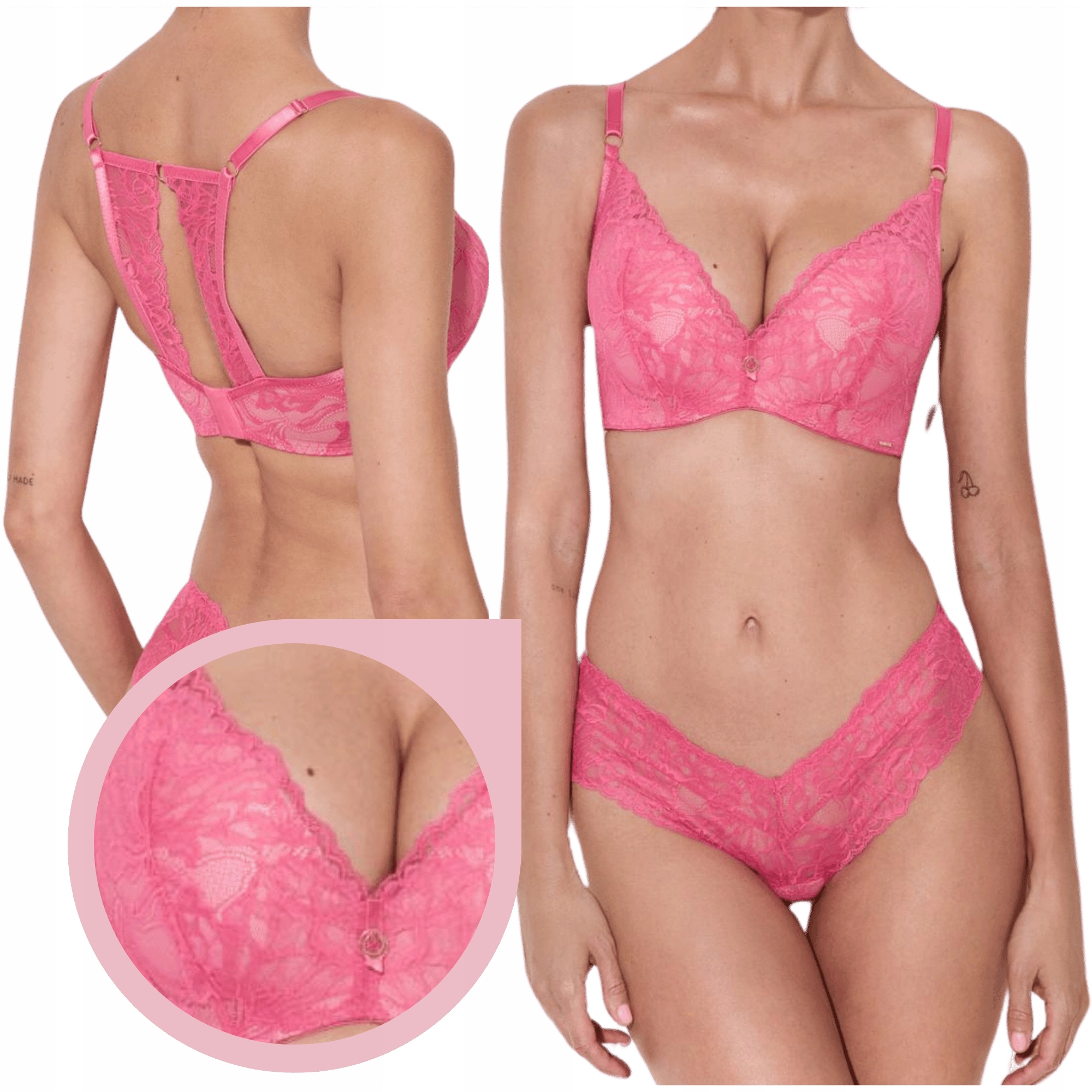 Alles Coachella podprsenka Push-up krajková ozdobná záda růžová 65D