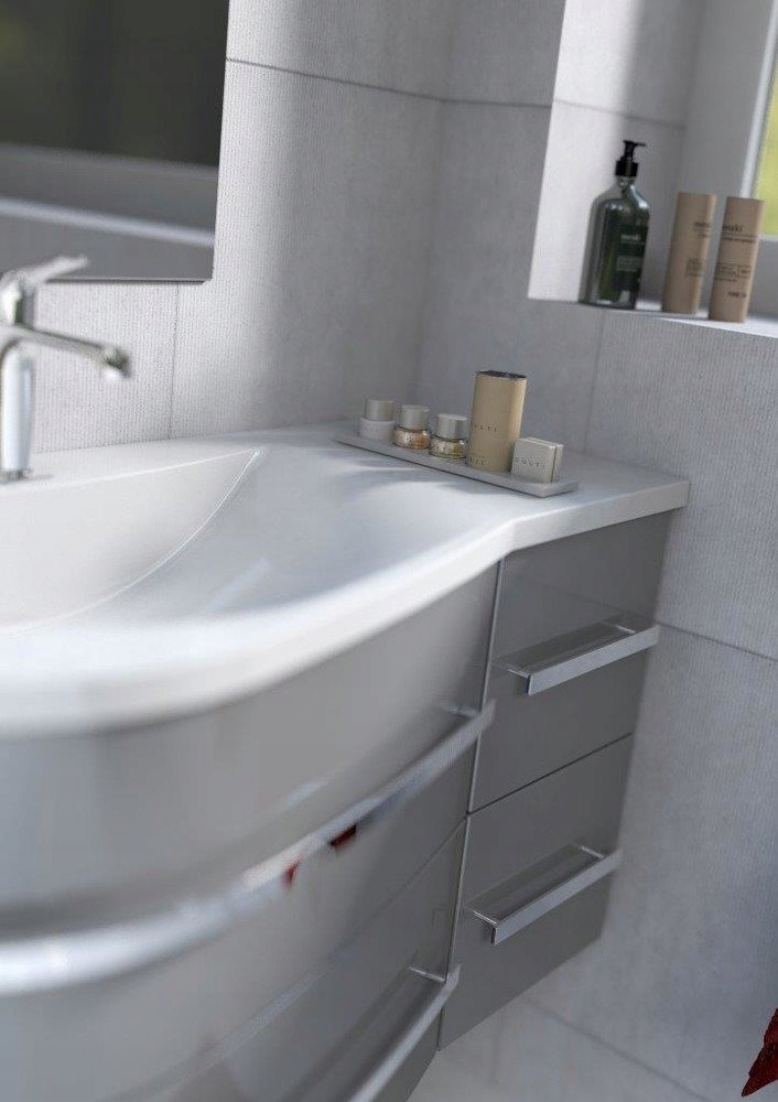 Szafka z umywalką 90 cm OPAL biała prawa Wykończenie połysk