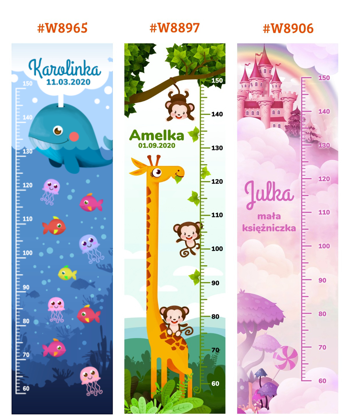 Miarka wzrostu DLA DZIECI wydruk na PŁÓTNIE imię Kolor wielokolorowy