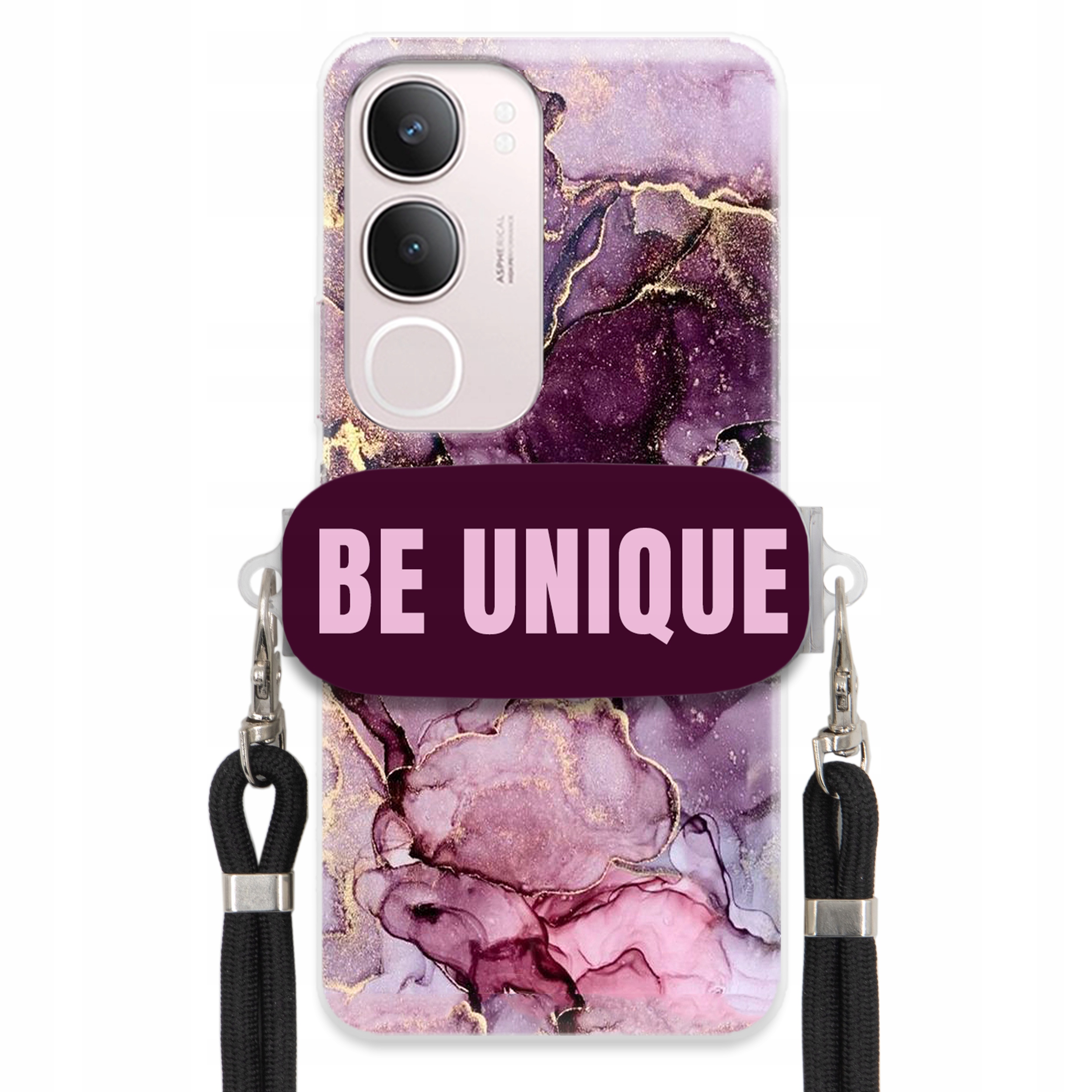 Pouzdro Premium pro Vivo Y19S 4G Case Uchywt Šňůra Černá Fialová Mramorová