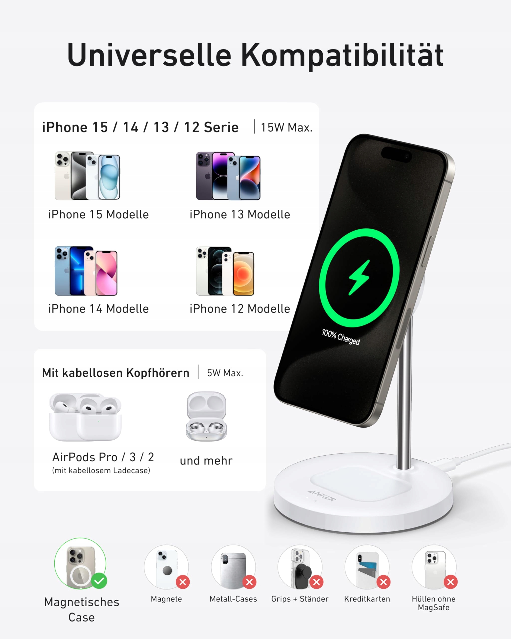 Anker MagGo Magsafe ładowarka 15 W, kompatybilna z indukcyjną Stacją — miniatura 6
