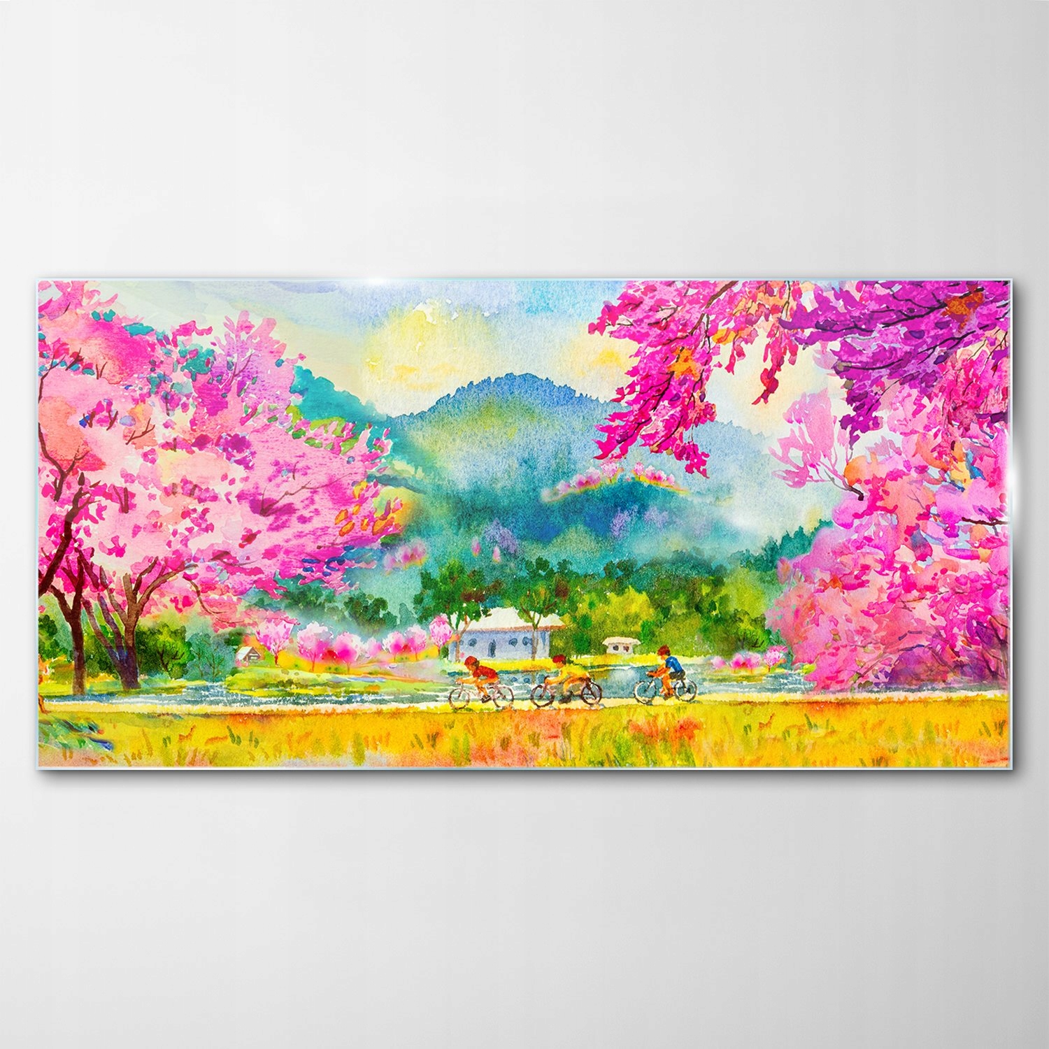 Tvrdený obraz Sklo Kvety Bicykel Dedina 140x70