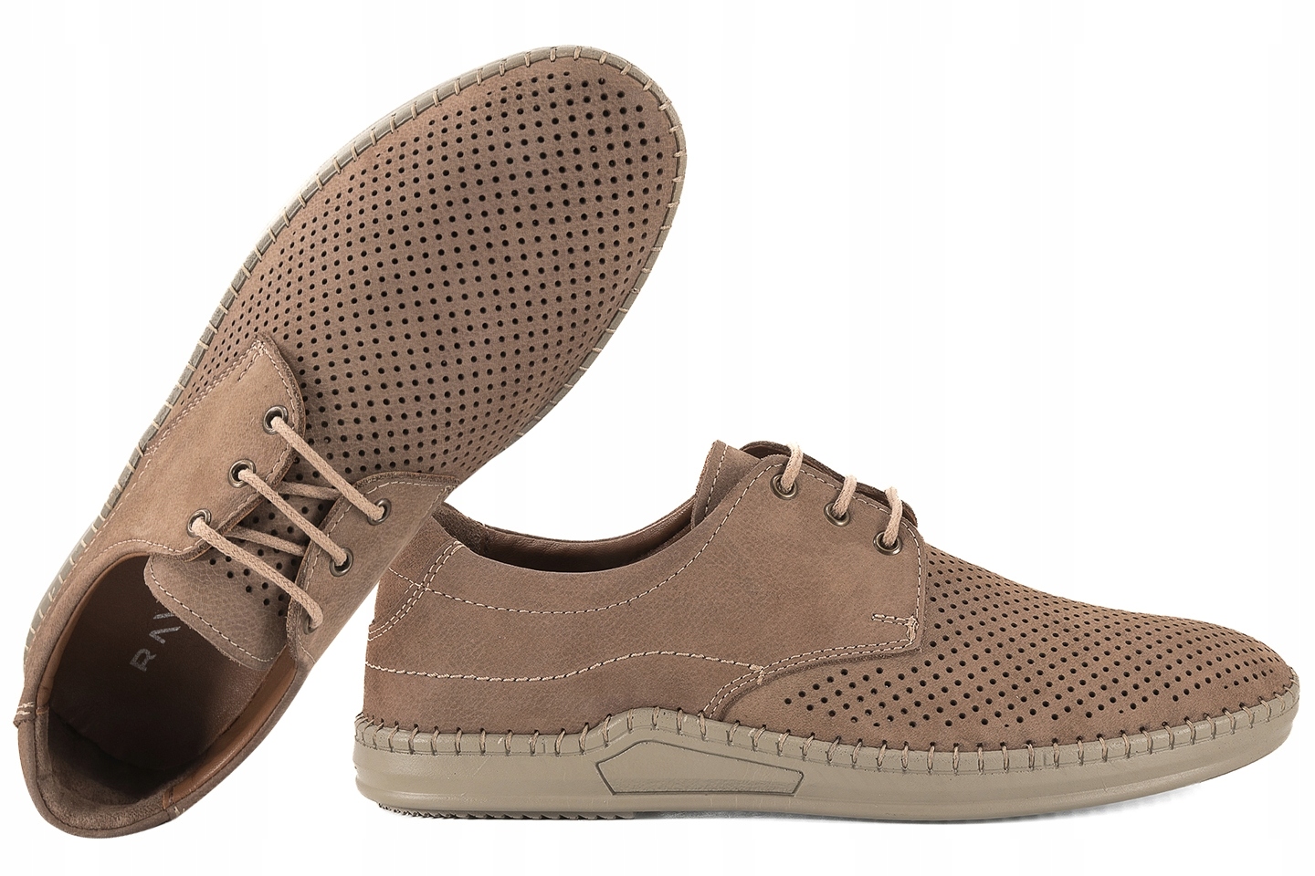 Ravini 219 Pánské Kožené Polobotky Casual Letní Ažurové Nubuk hnědé 45