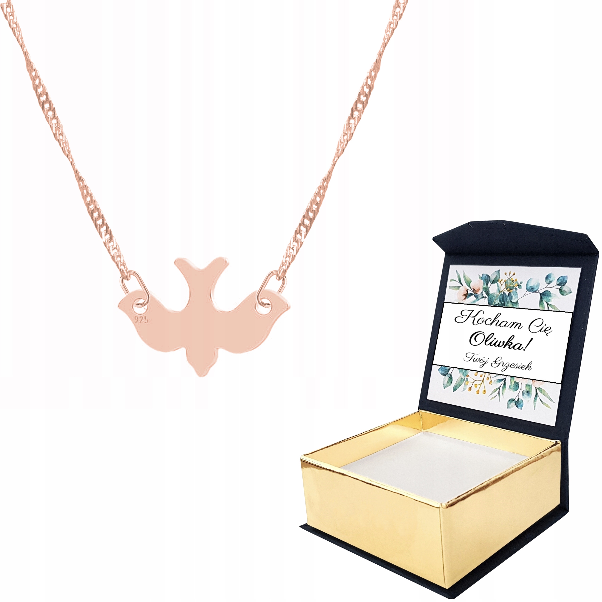 Náhrdelník růžové zlato Pták Zvíře Vlastní Potisk