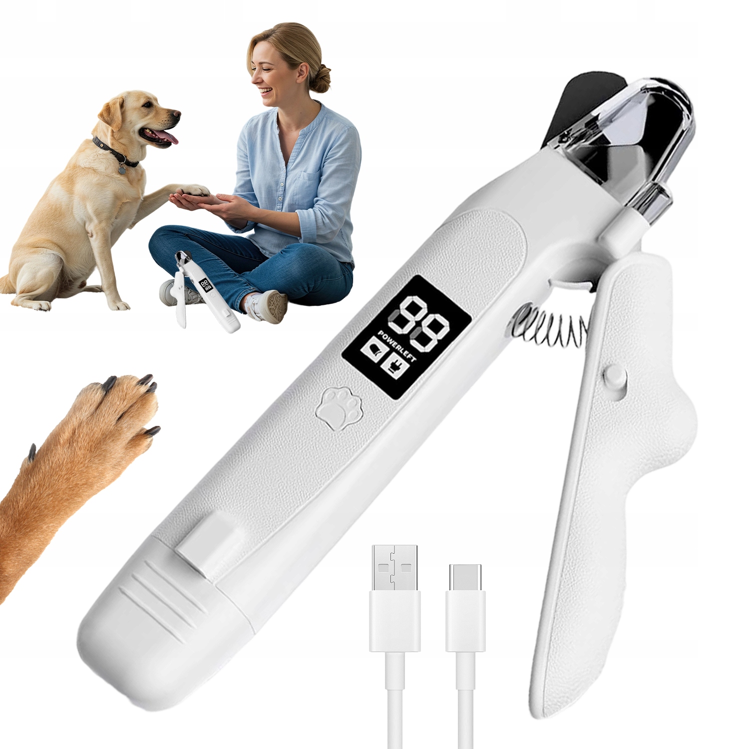 Levně Elektrický Odstřihovač Drápků Pro Psa Kočku S Pilníkem A Usb Led Diodami