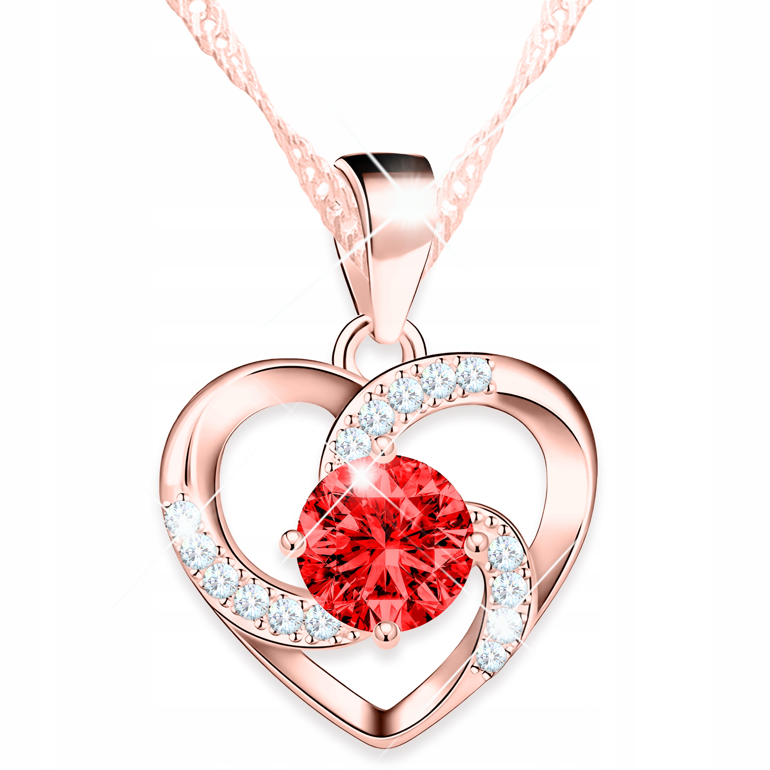 Náhrdelník Pozlacené srdce s červeným očkem Rubínová Zirkon Stříbro 925