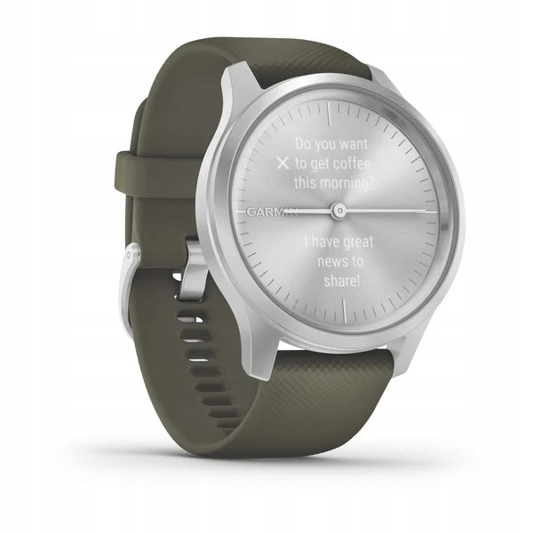 GARMIN VIVOMOVE STYLE smartwatch / srebrno-zielony Kolor dominujący odcienie szarości