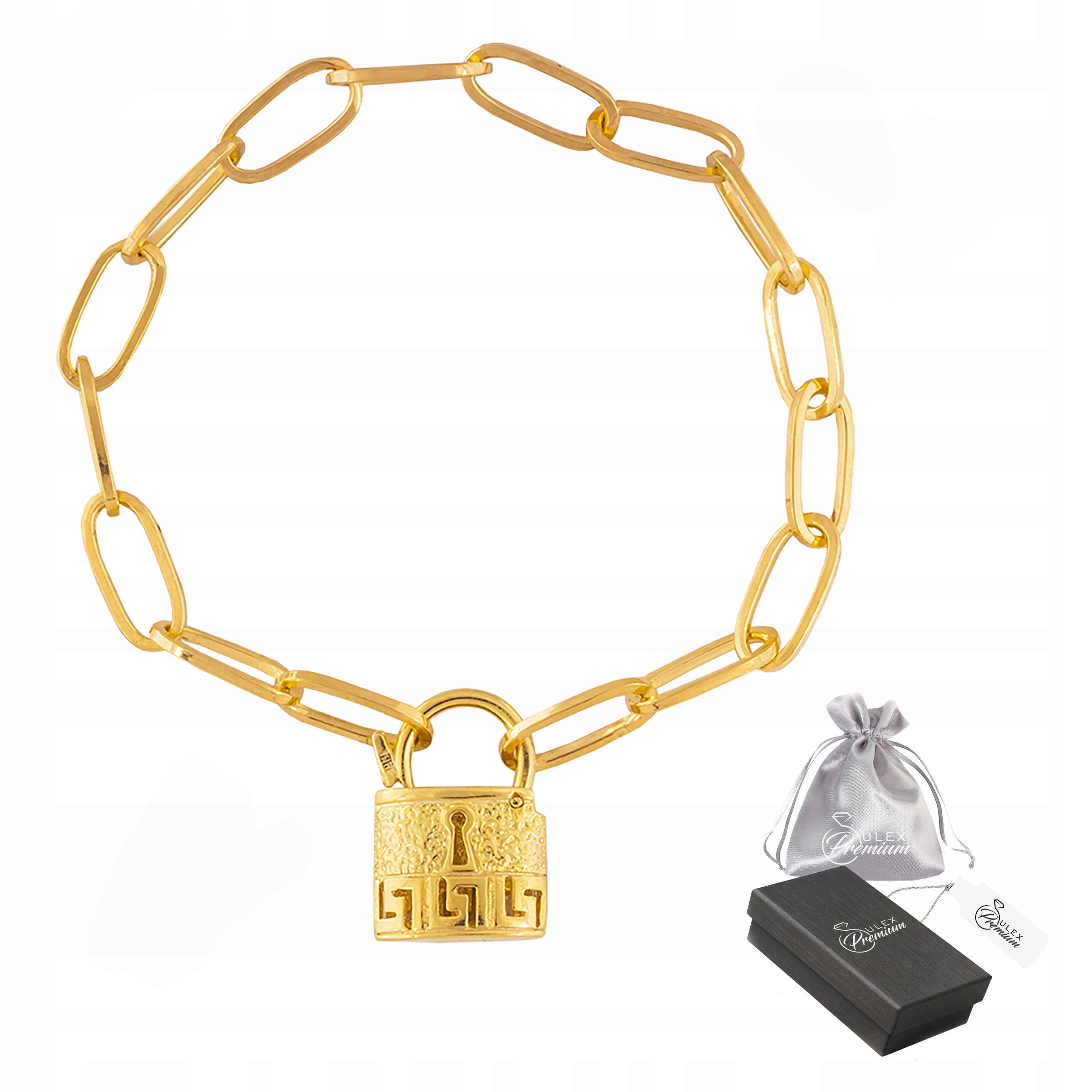 Stříbrný náramek ryzost 925 Elegantní pozlacený řetězový náramek s módním visacím zámkem