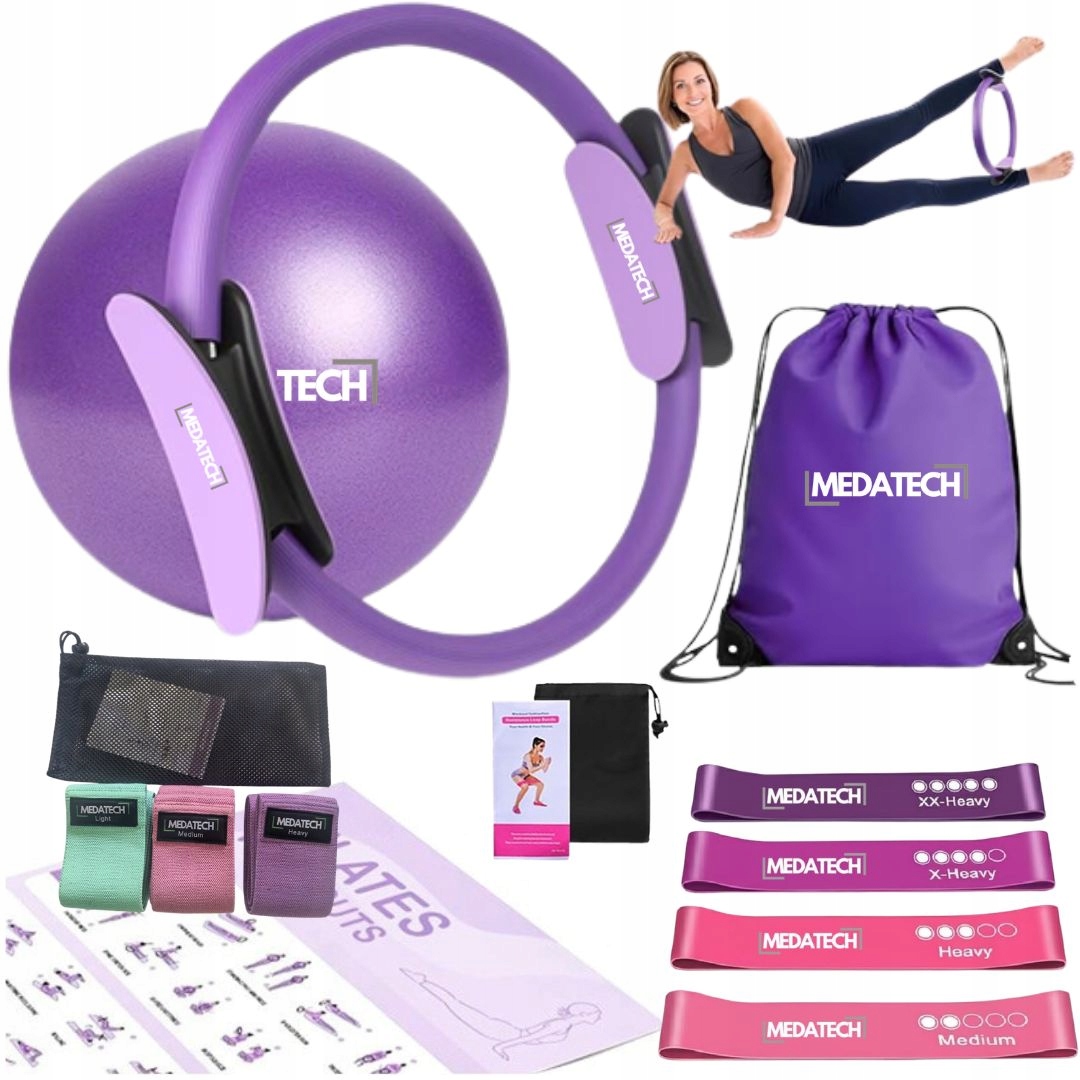 ZESTAW PILATES FITNESS JOGA 10w1 DO ĆWICZEŃ PILATESU TAŚMY OPOROWE FIOLET