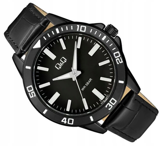 Pánské Sportovní Černé Vodotěsné Hodinky 50 M Na Řemínku Q&q Q28B-008P 44 mm
