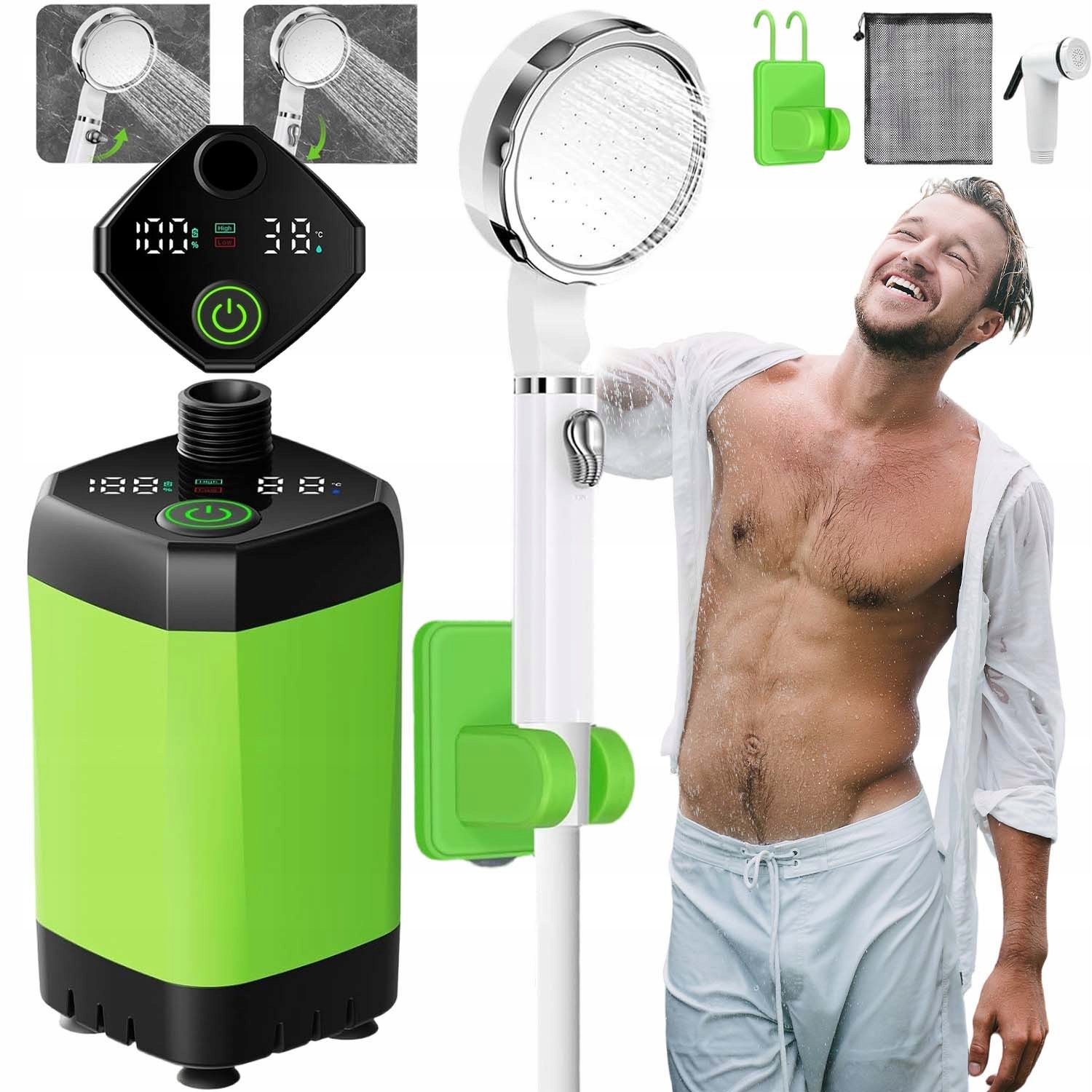 Turistická Sprcha Camping Akumulátor 6000 Mah 2 Režimy Přenosný