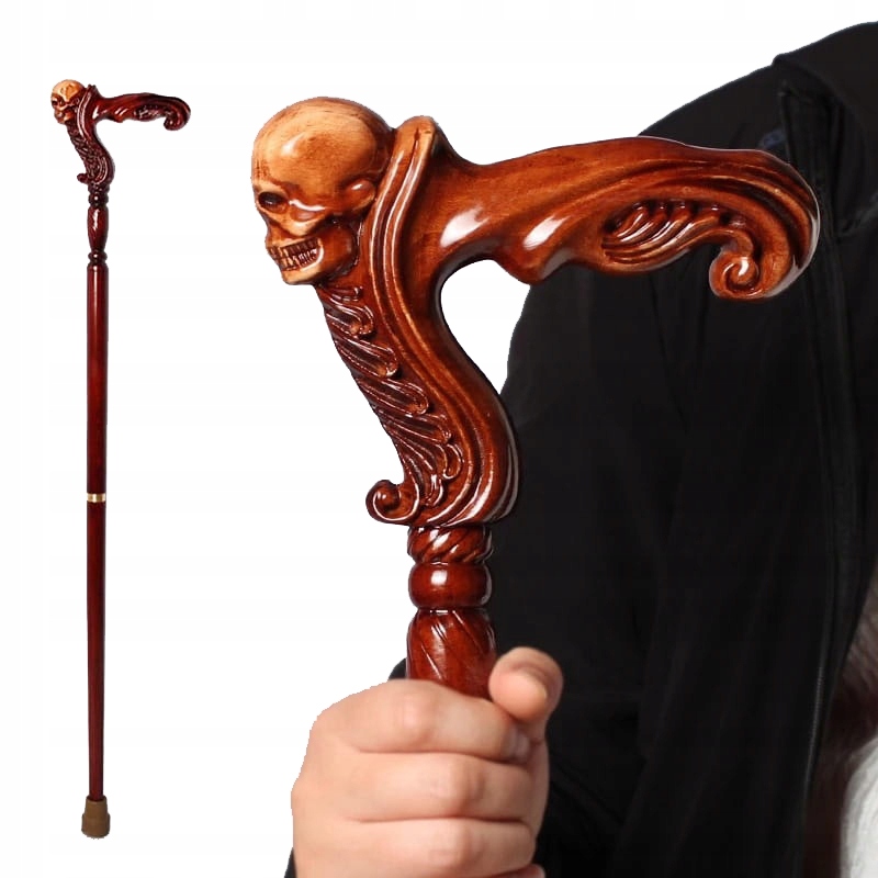 Laska drewniana ozdobna Czaszka Dębowa laska dla osób z charakterem