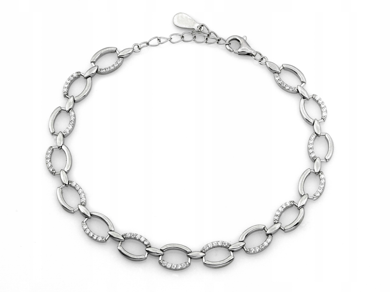 Stříbrný dámský náramek 925 články Ovál s zirkony, módní vzor r20
