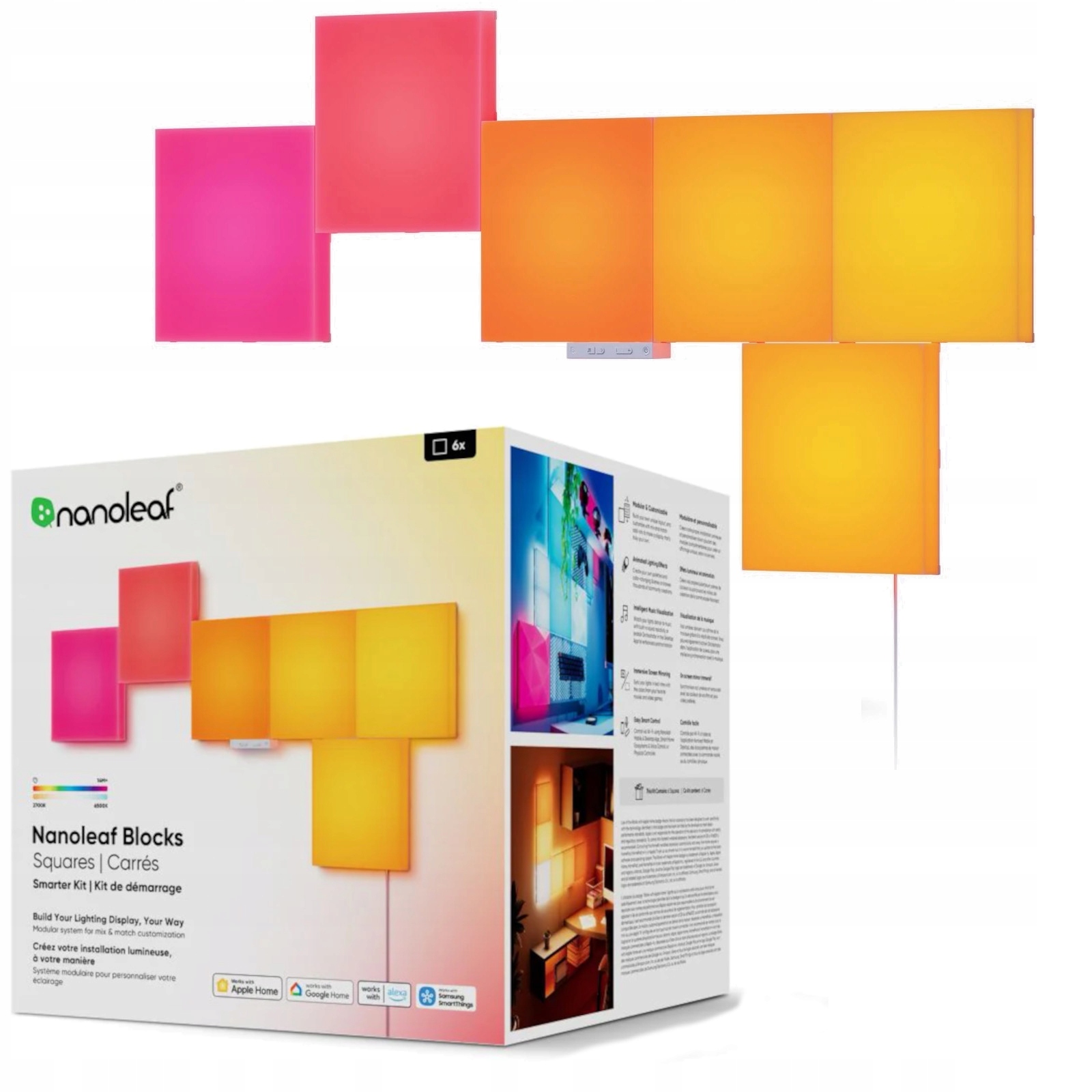 Nanoleaf Blocks Squares sada 6 moderných nástenných svetelných panelov